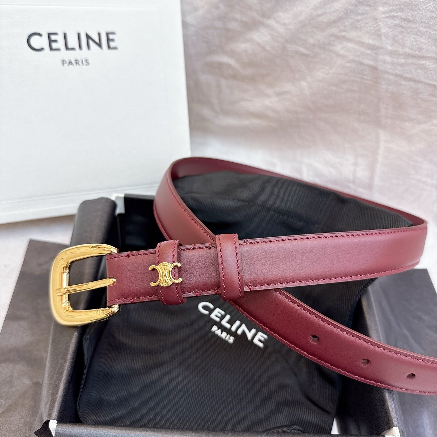 CELINE Burgundy Gold Triomphe Belt - Image 3