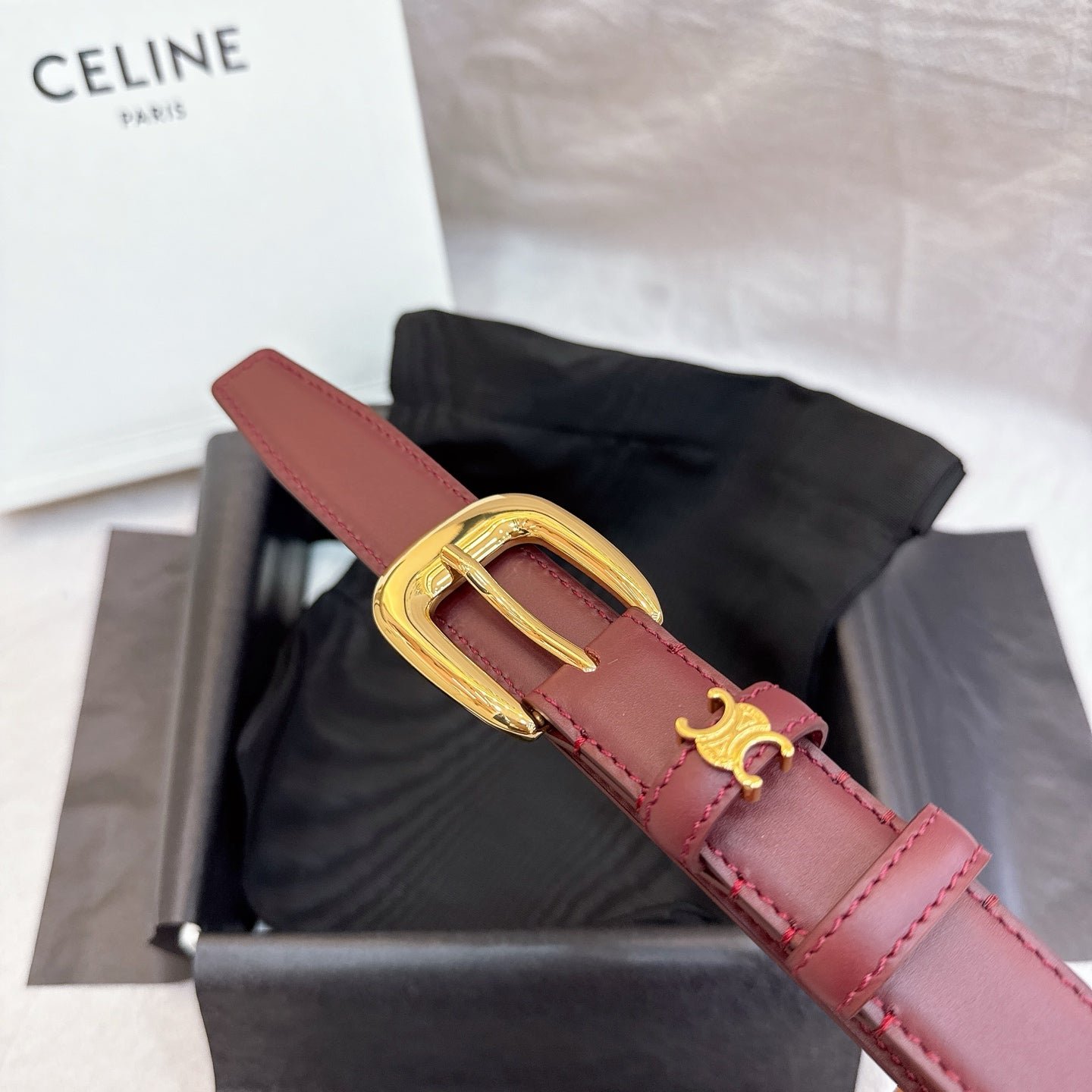 CELINE Burgundy Gold Triomphe Belt - Image 4