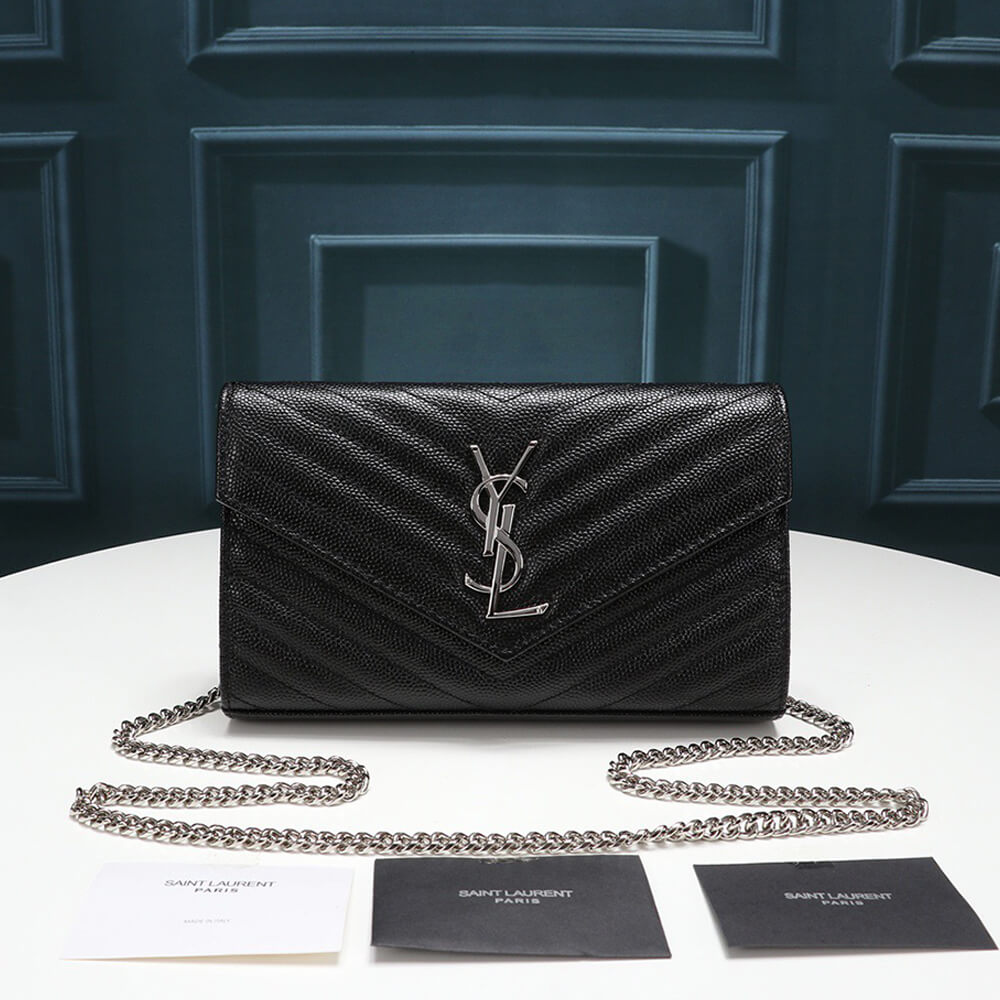 Alternative view of Saint Laurent Chain-strap YSL-plaque grained-leather wallet