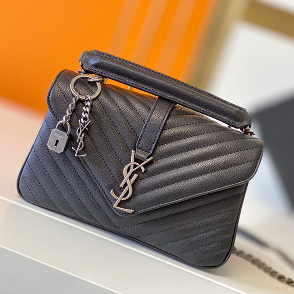 Alternative view of Saint Laurent College quilted-leather satchel bag