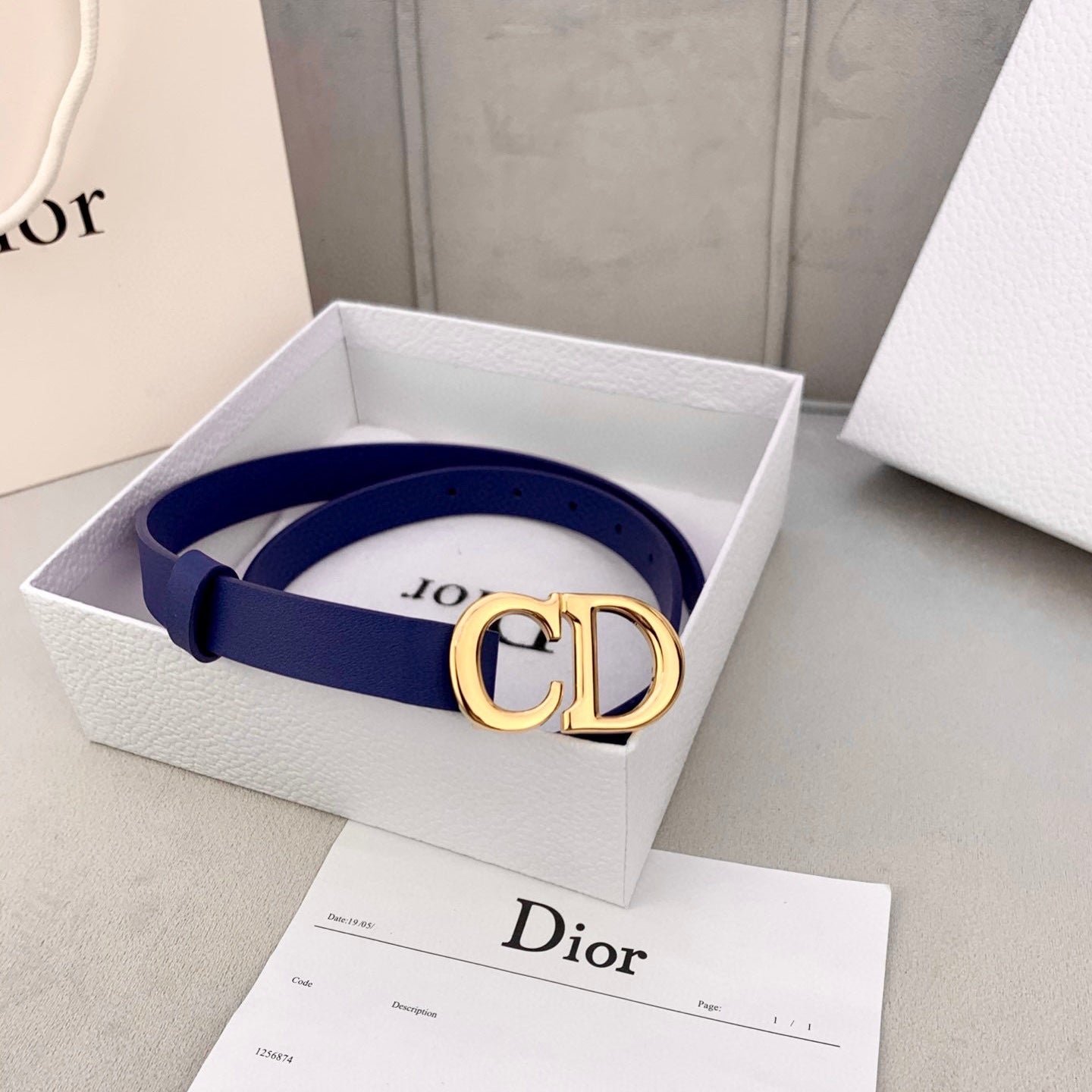 Dior Blue Leather Gold CD Belt - Image 3