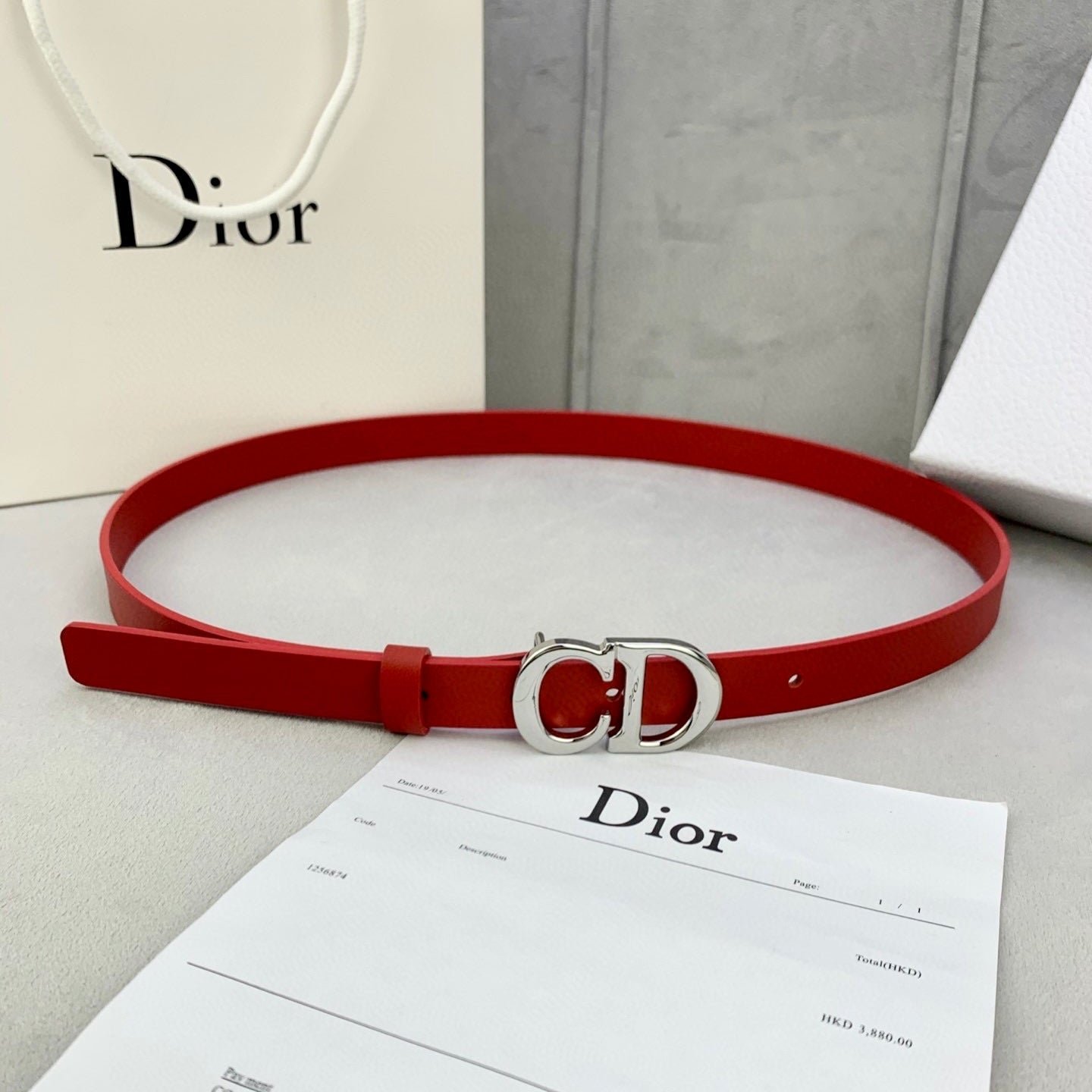 Dior Red Leather Silver CD Belt