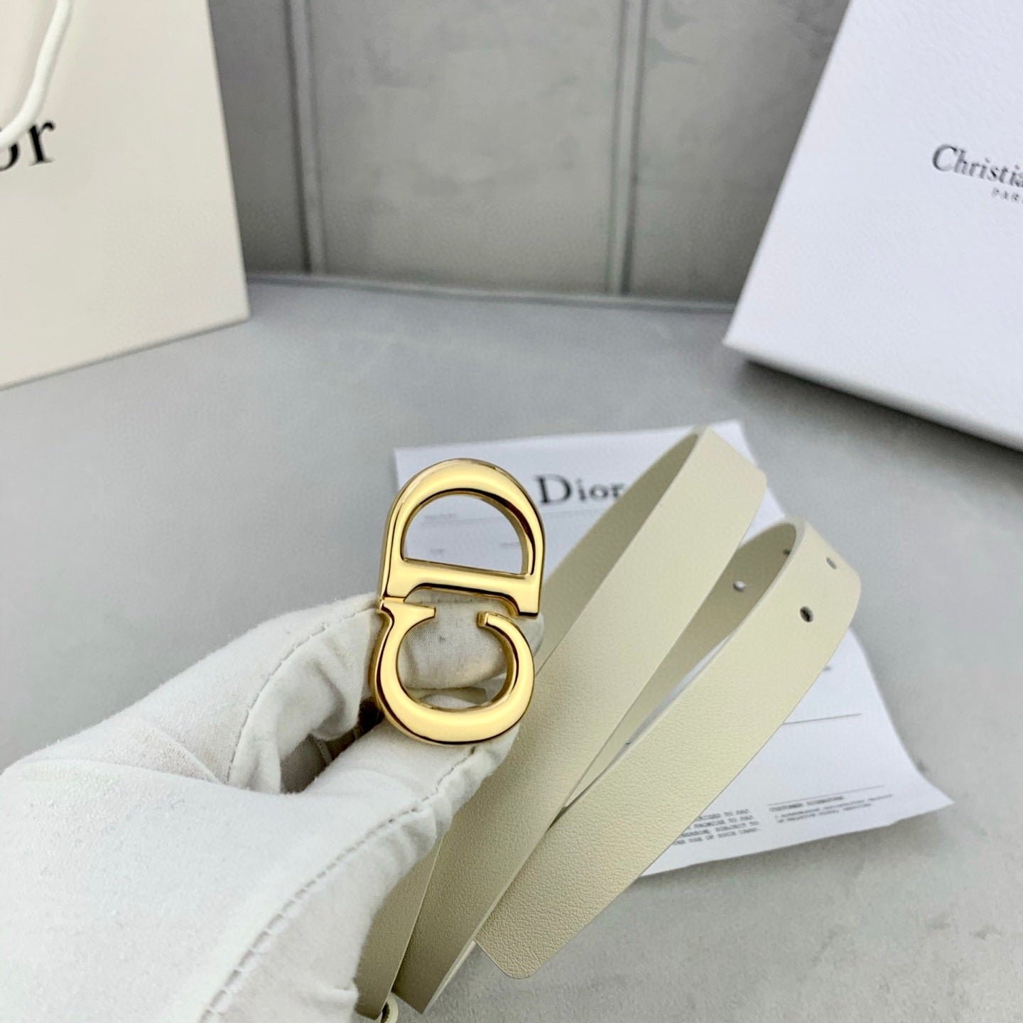 Dior Ivory Leather Gold CD Belt - Image 4