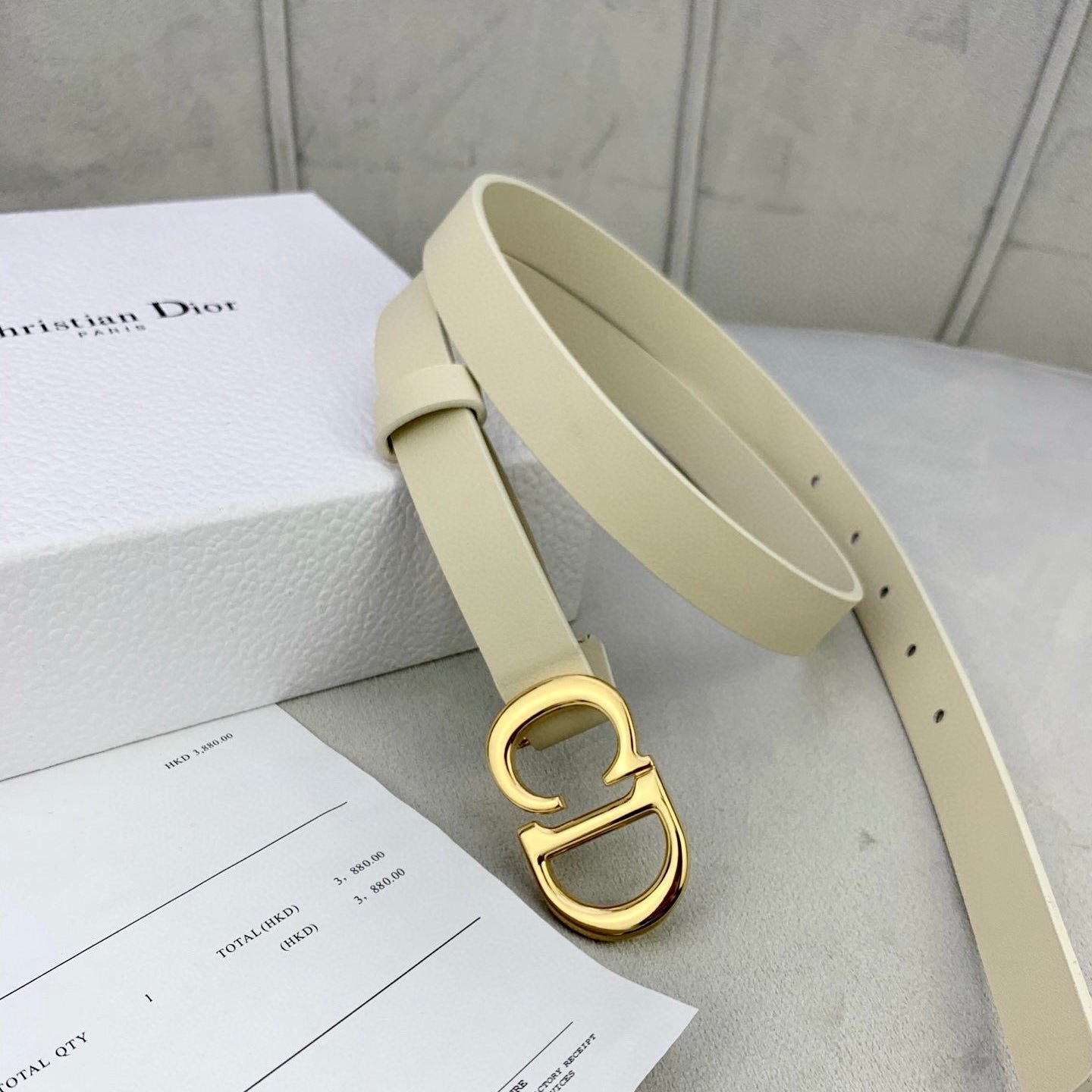 Dior Ivory Leather Gold CD Belt - Image 3