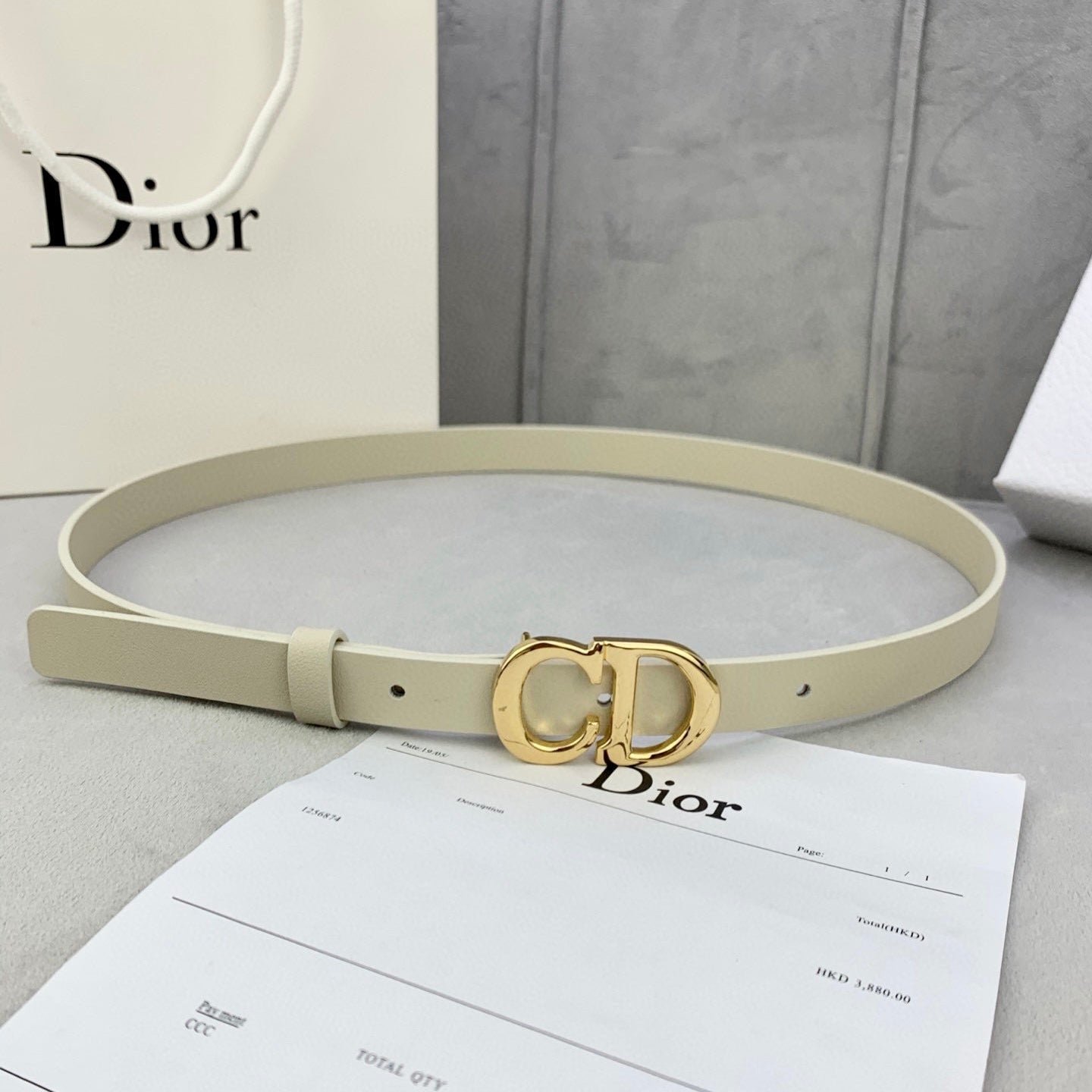Dior Ivory Leather Gold CD Belt