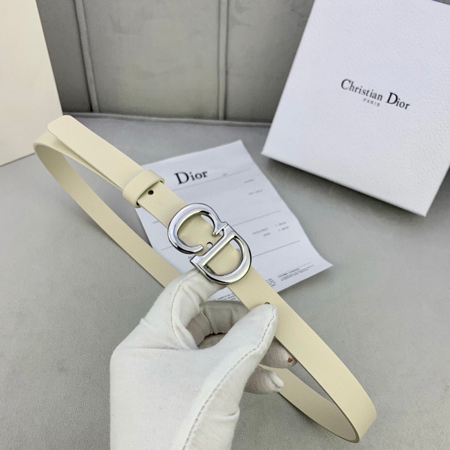 Dior Ivory Leather Silver CD Belt
