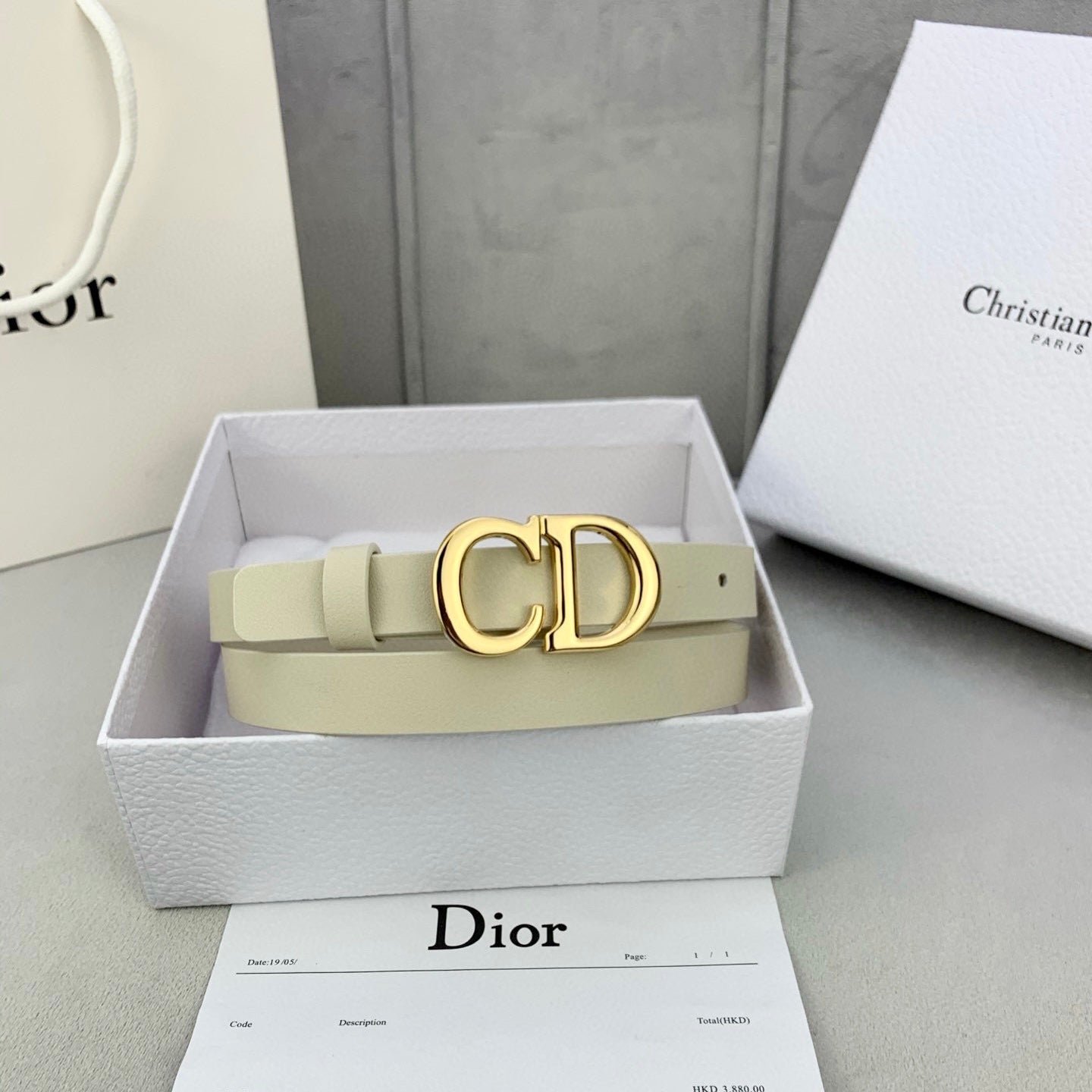 Dior Ivory Leather Gold CD Belt - Image 5