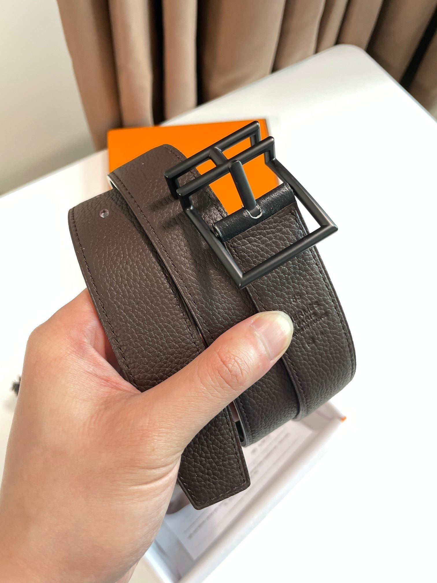 Alternative view of HM Nathan 32mm Belt Black Chocolate Leather 187798