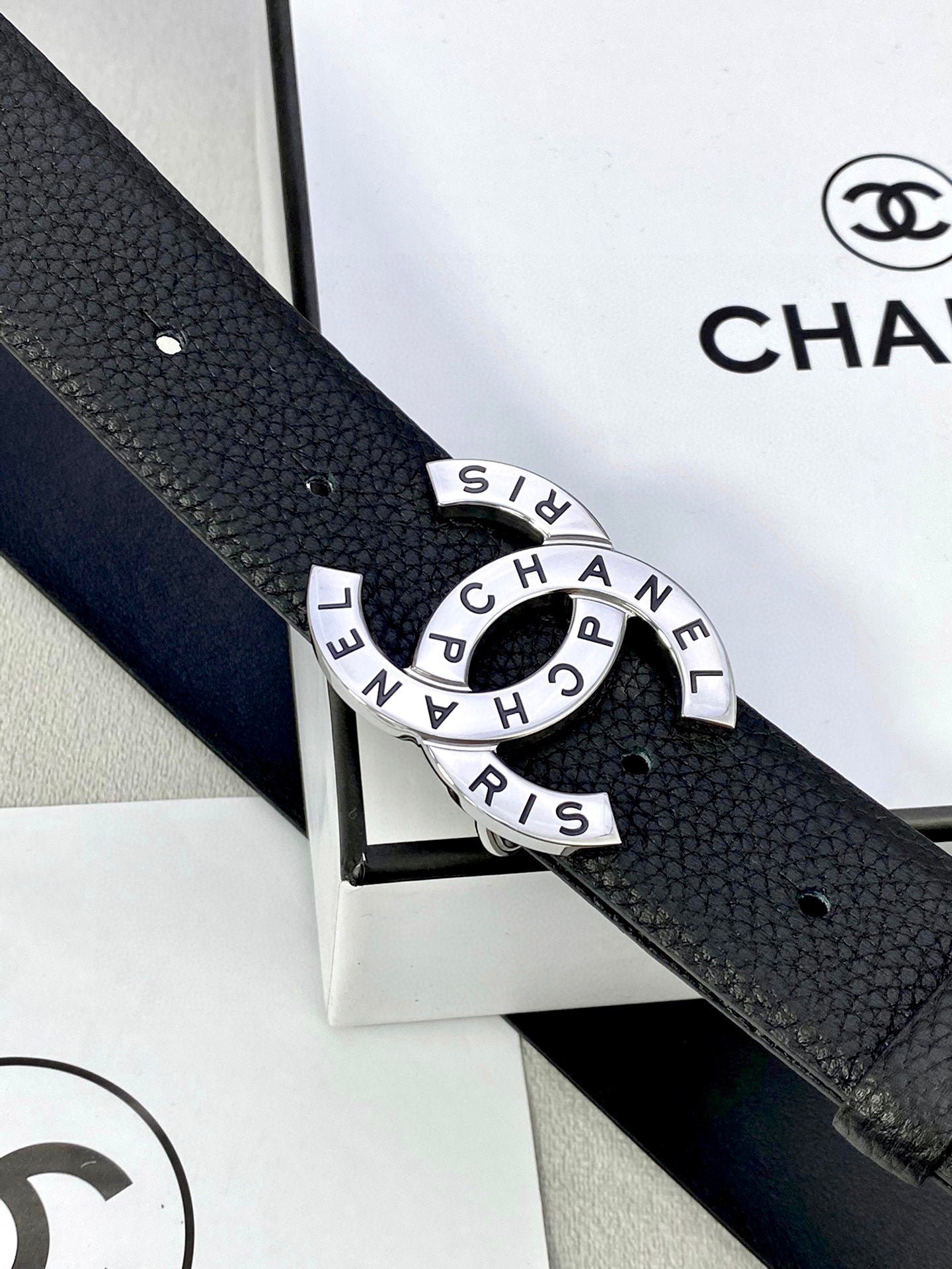 Alternative view of Chanel Silver Letter Grained Belt