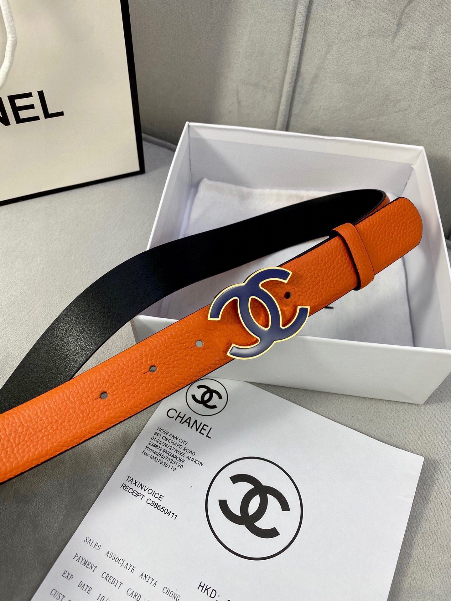 Chanel Orange Gold Trim Belt - Image 6