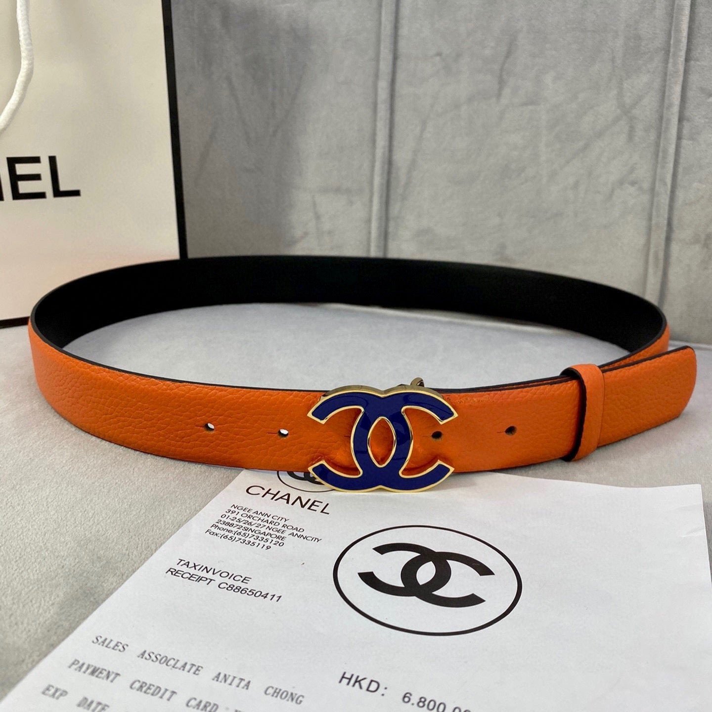 Chanel Orange Gold Trim Belt