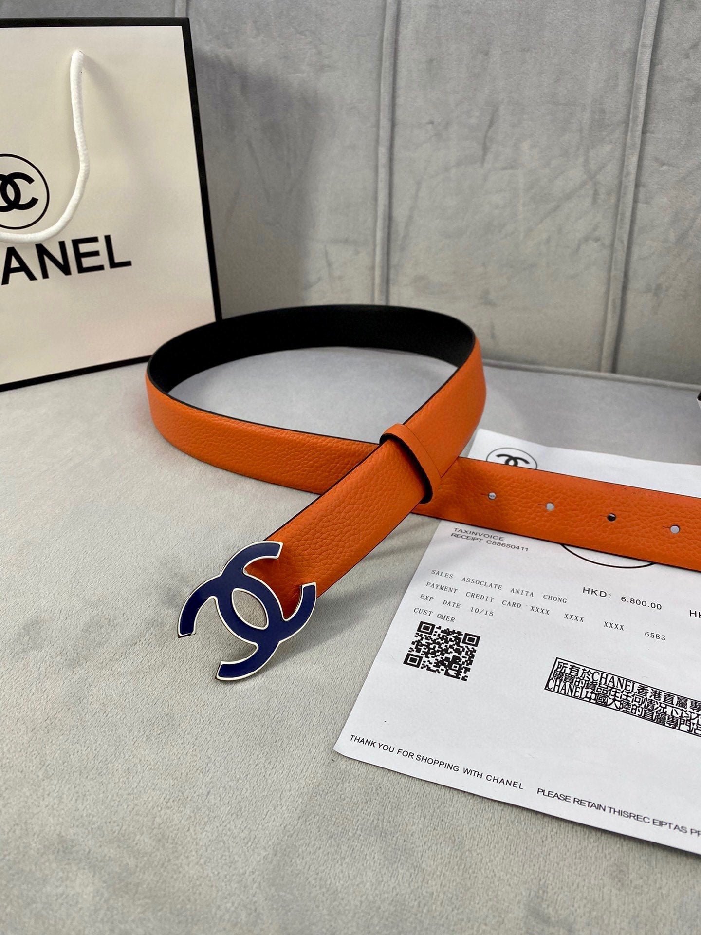 Chanel Orange Gold Trim Belt - Image 5