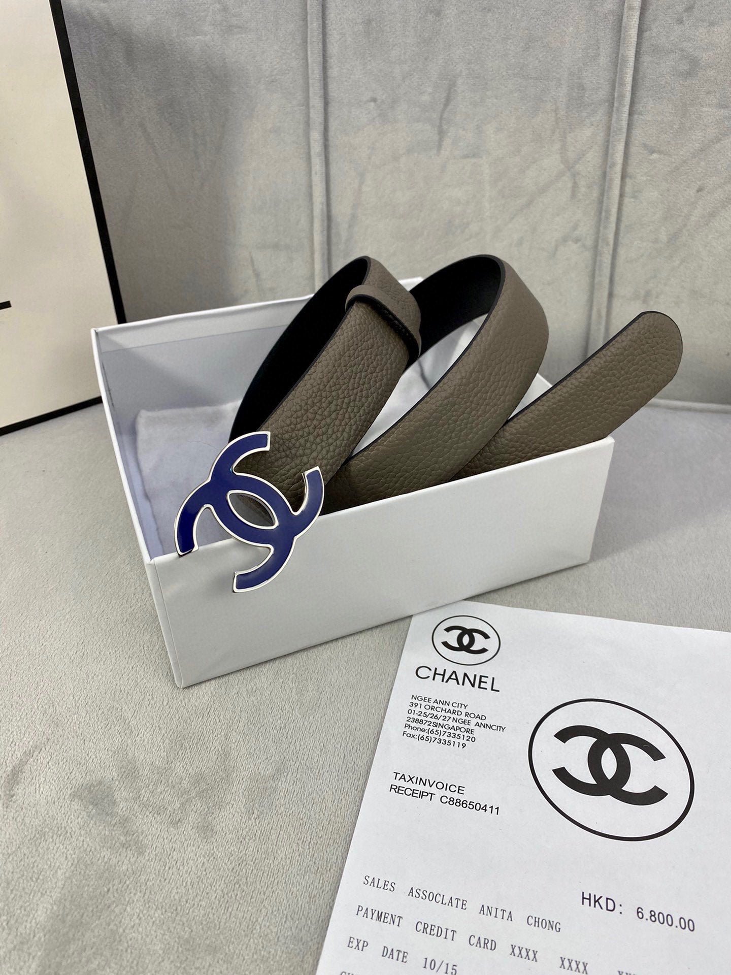 Chanel Taupe Grained Enamel Belt - Image 4