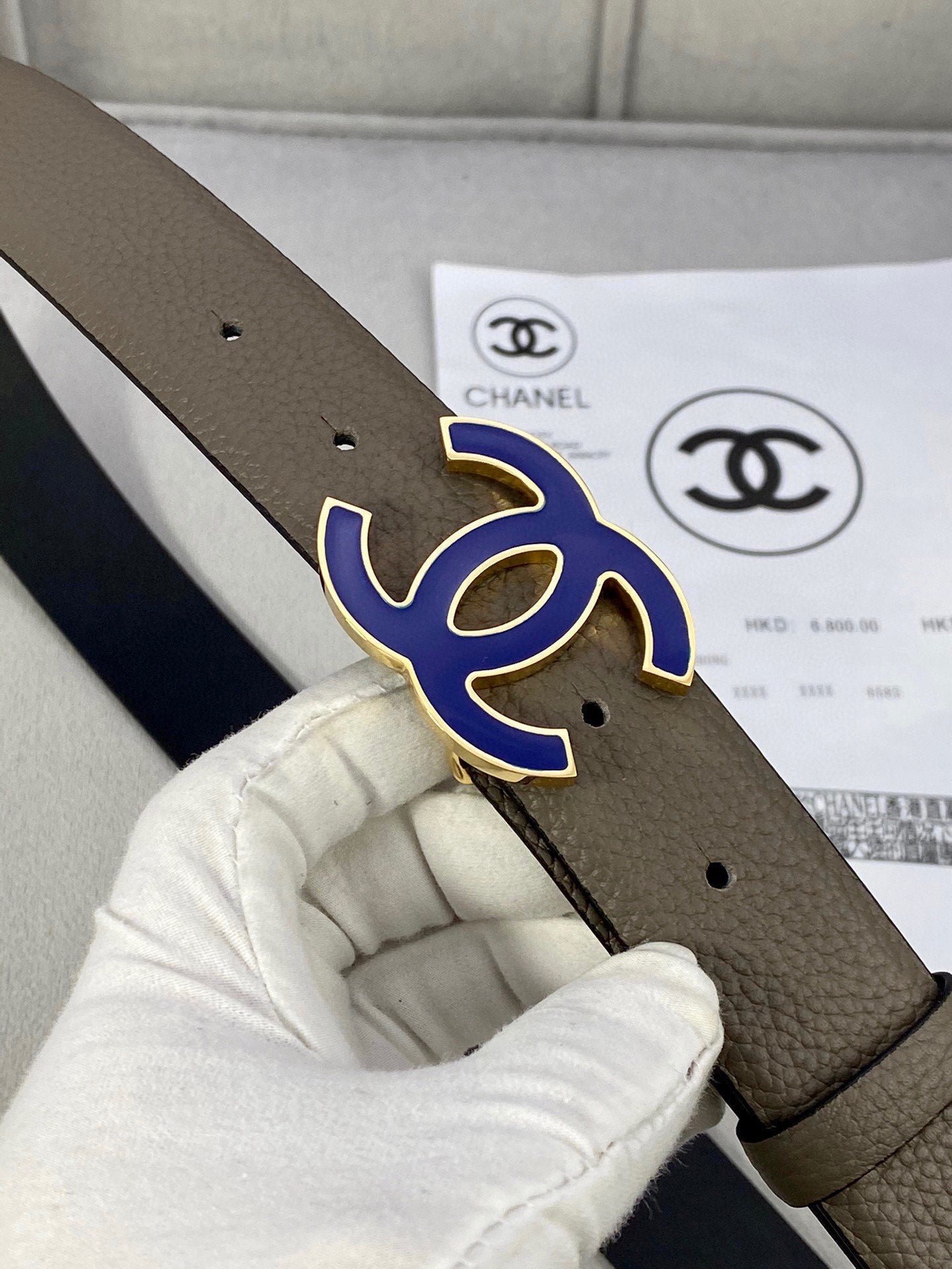 Chanel Taupe Grained Enamel Belt - Image 8