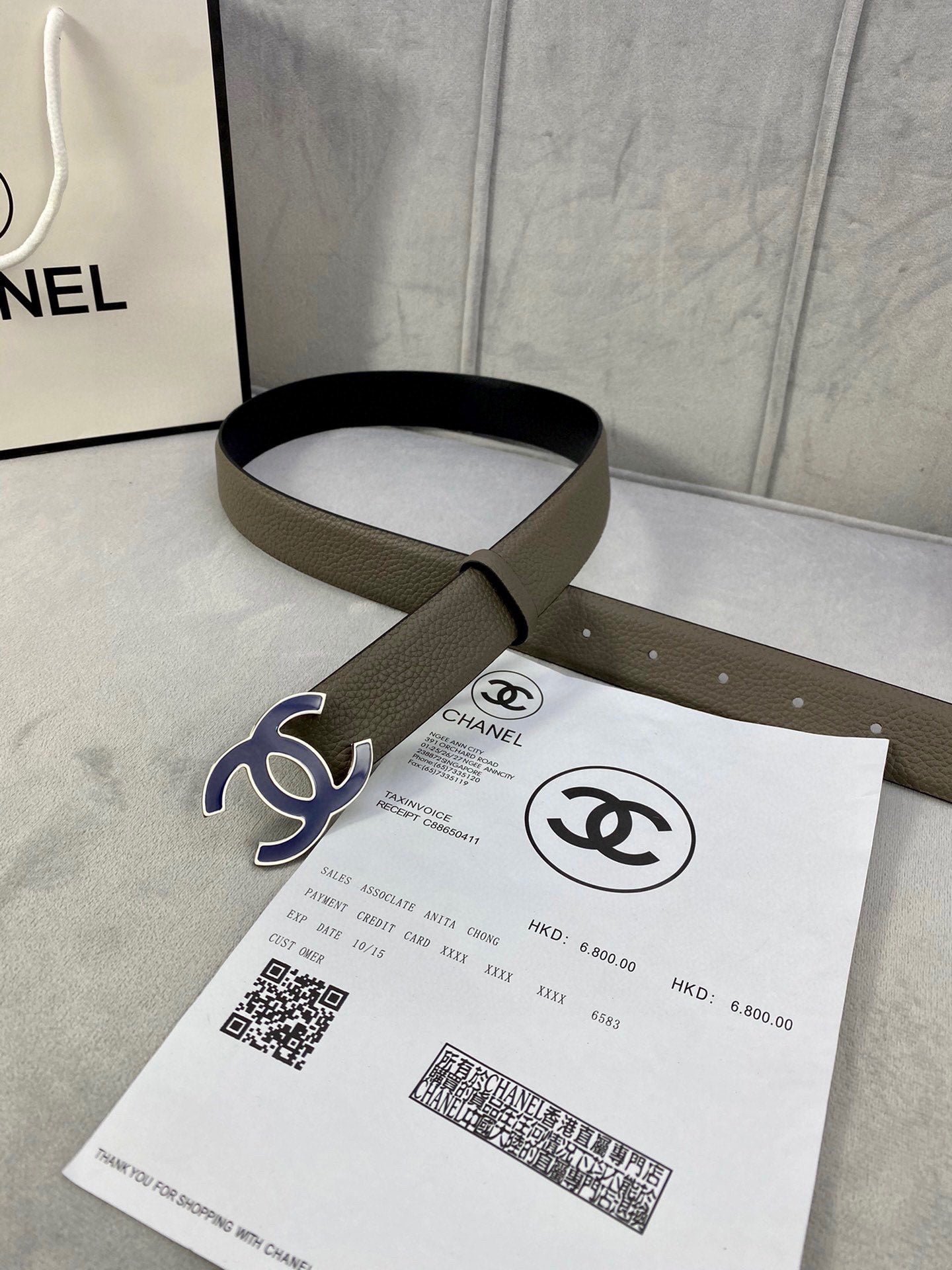 Chanel Taupe Grained Enamel Belt - Image 3