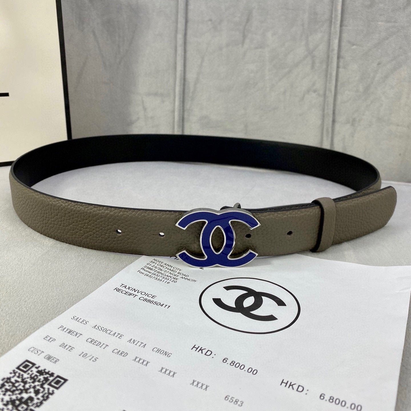 Chanel Taupe Grained Enamel Belt