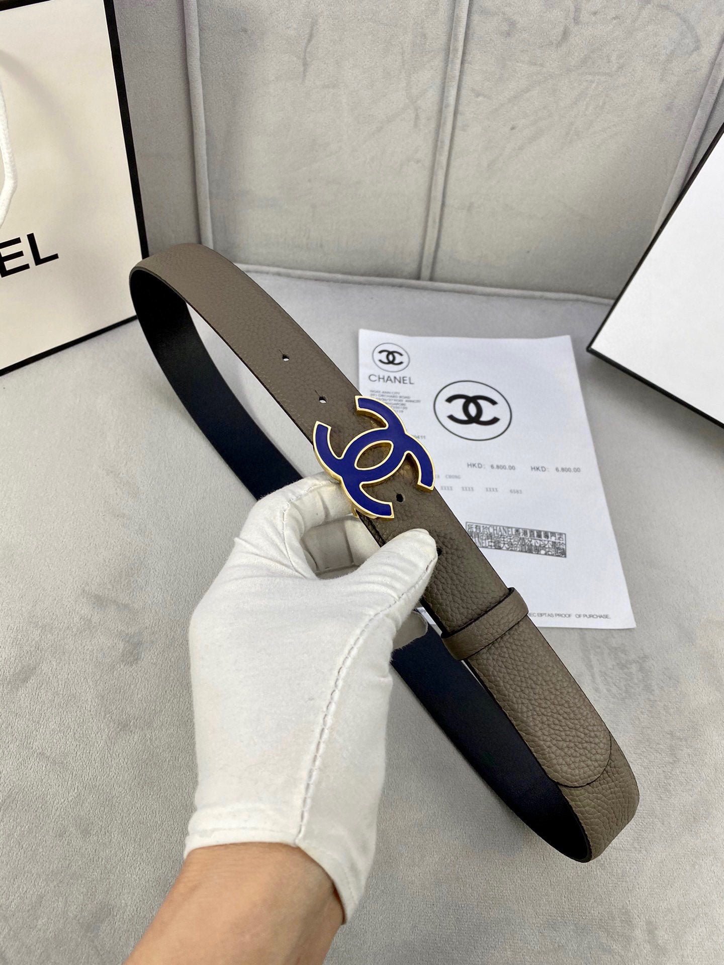 Chanel Taupe Grained Enamel Belt - Image 6