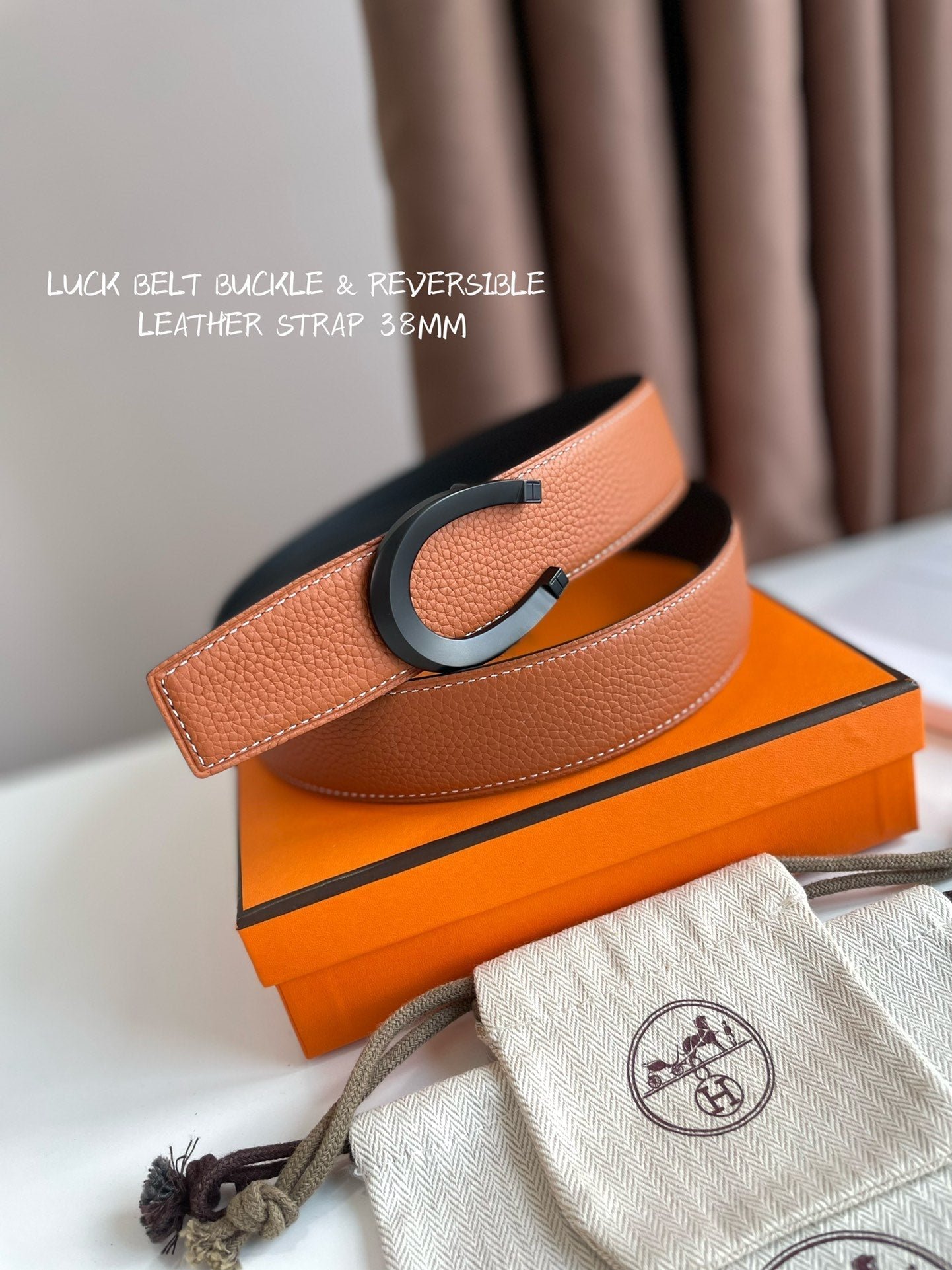 Alternative view of HM LUCK BELT BUCKLE & REVERSIBLE GINGER ORANGE AND BLACK LEATHER STRAP 38MM