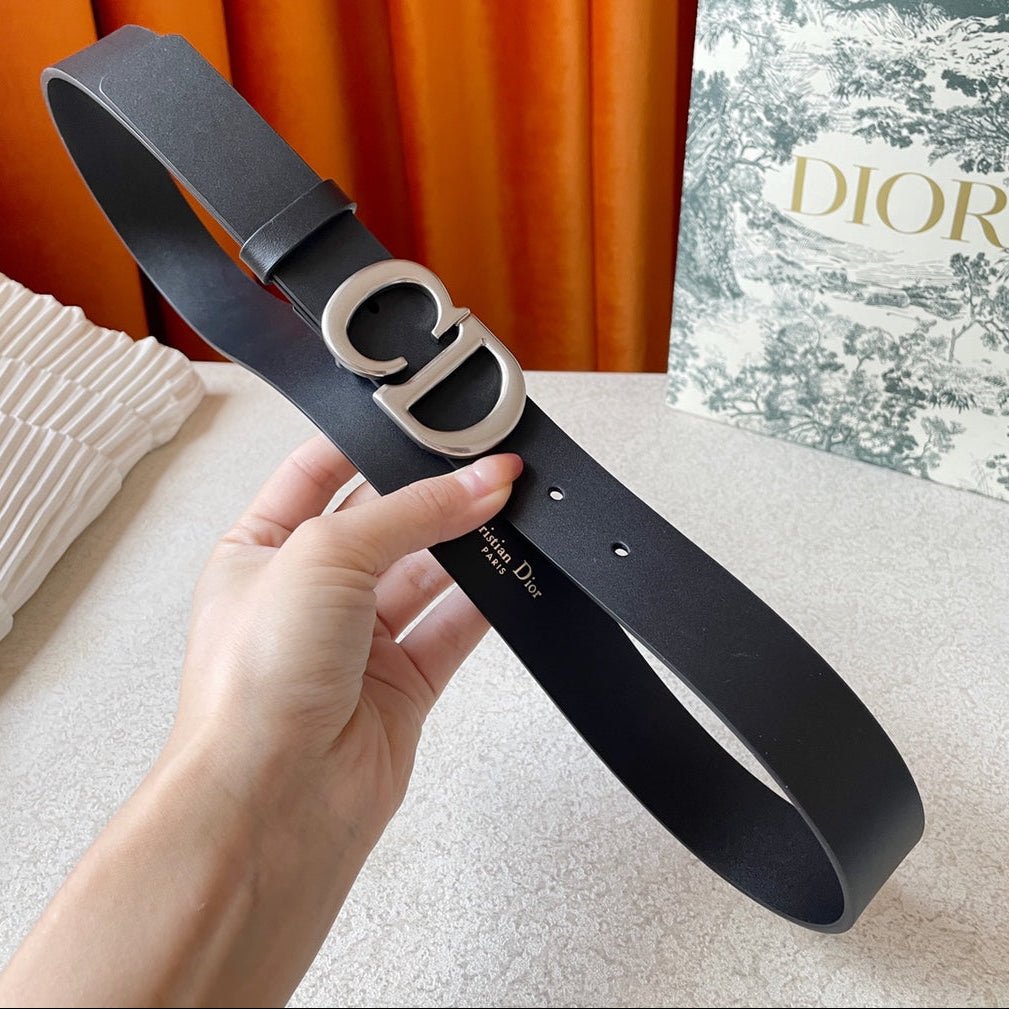Dior Black Leather Silver CD Belt - Image 3