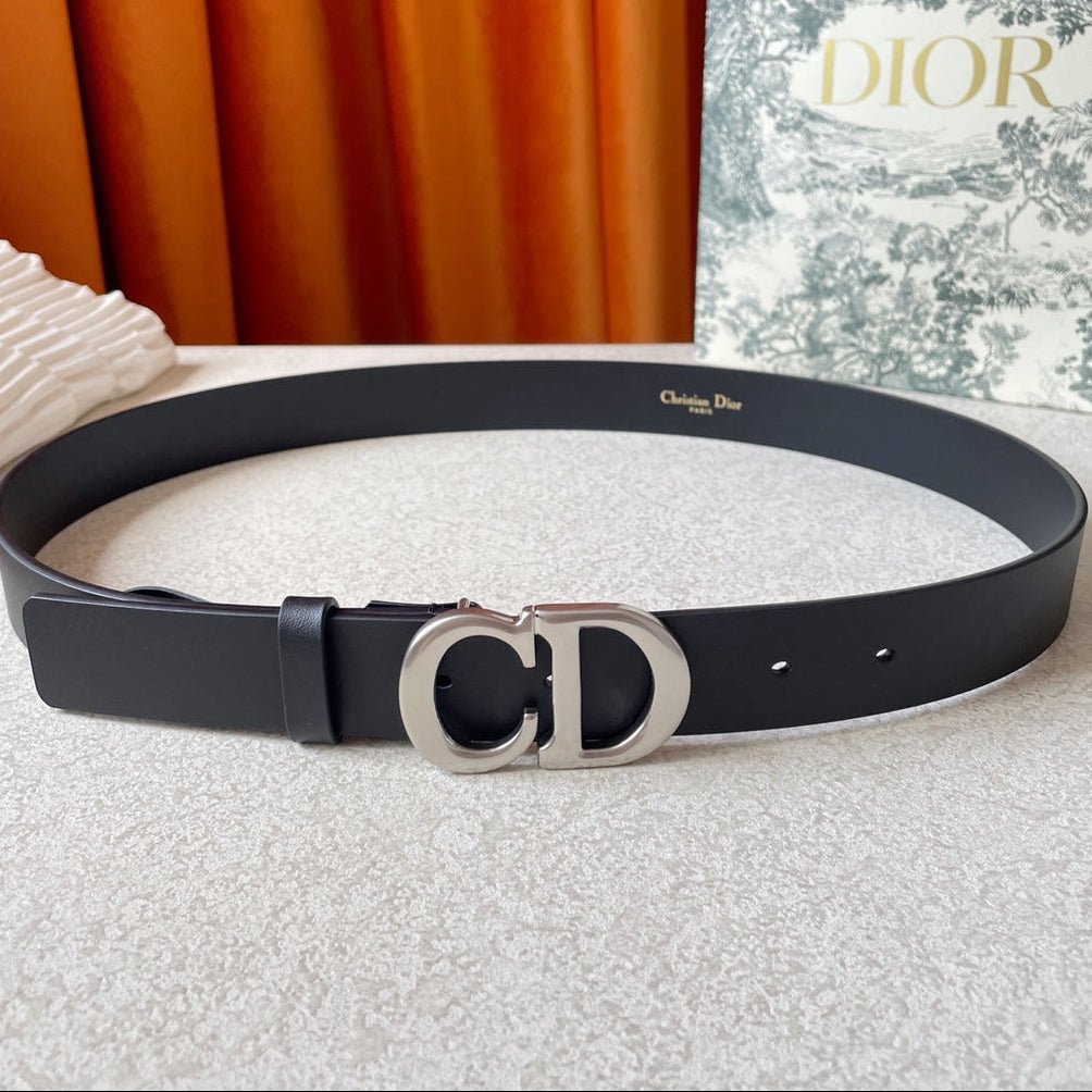 Dior Black Leather Silver CD Belt