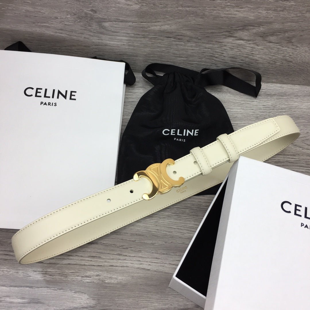 CELINE White Triomphe Gold Belt