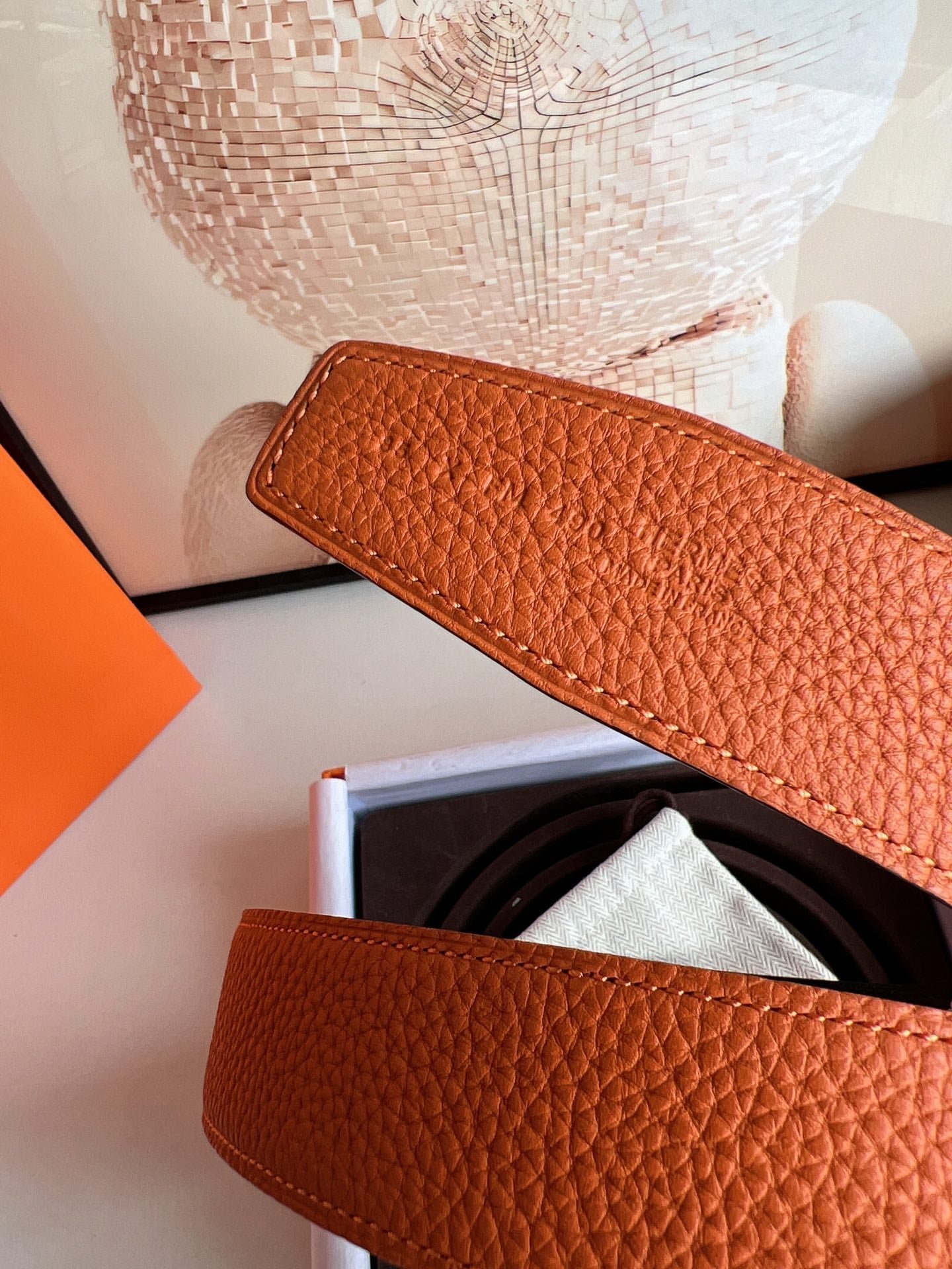 HERMES Gold Orange Togo Cowhide Strap - Image 7