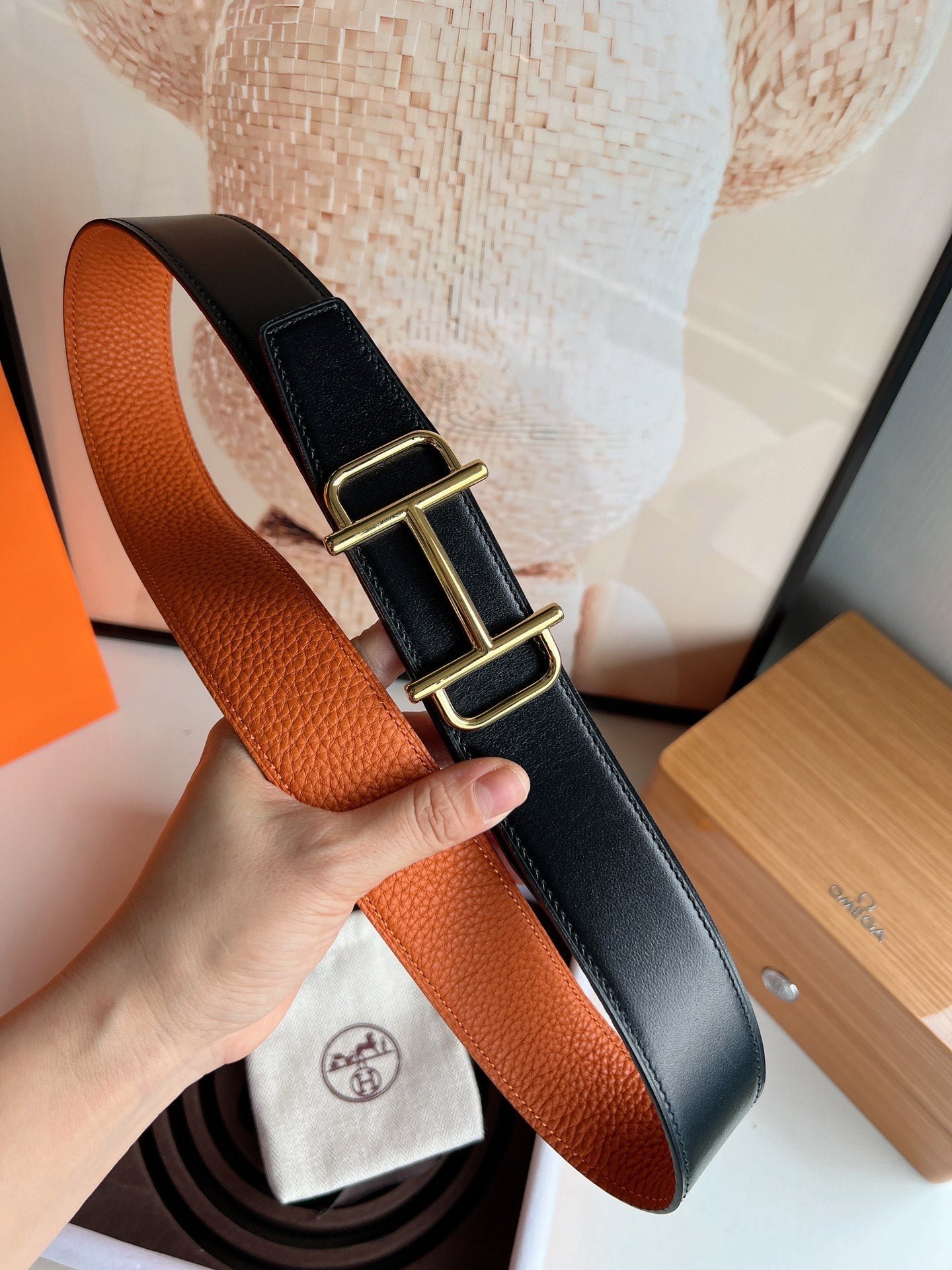HERMES Gold Orange Togo Cowhide Strap - Image 8