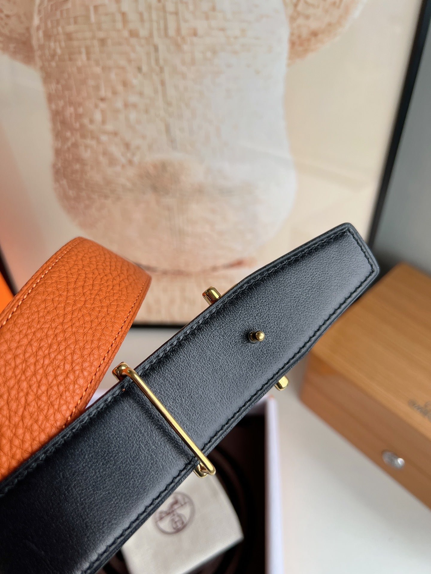 HERMES Gold Orange Togo Cowhide Strap - Image 5