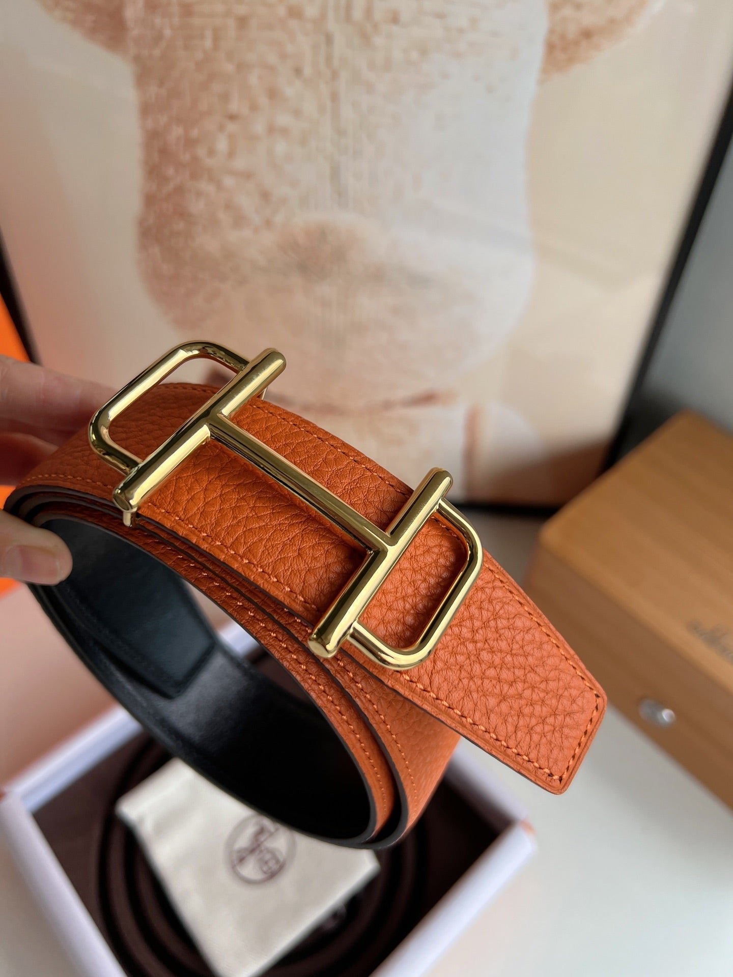 HERMES Gold Orange Togo Cowhide Strap - Image 4