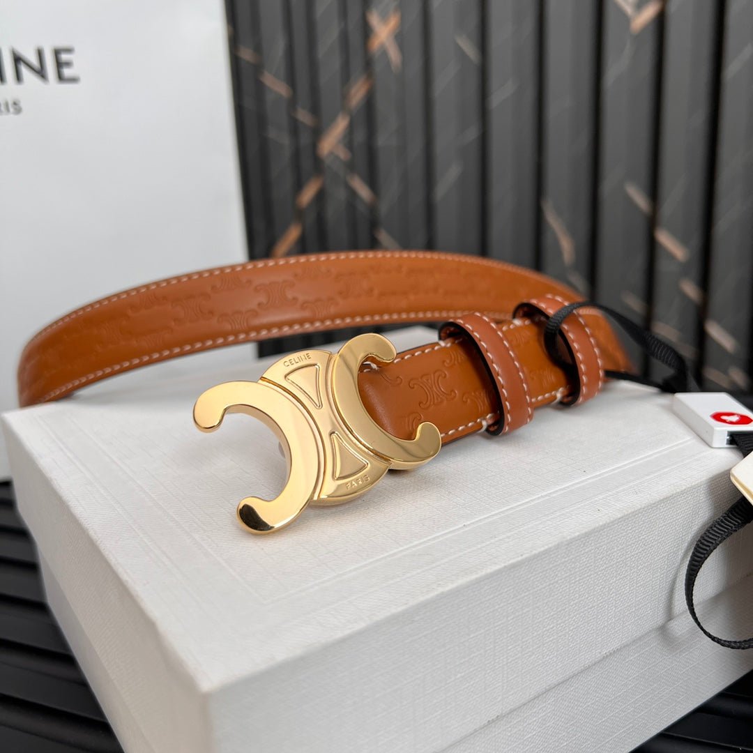 CELINE Tan Gold Triomphe Belt - Image 7