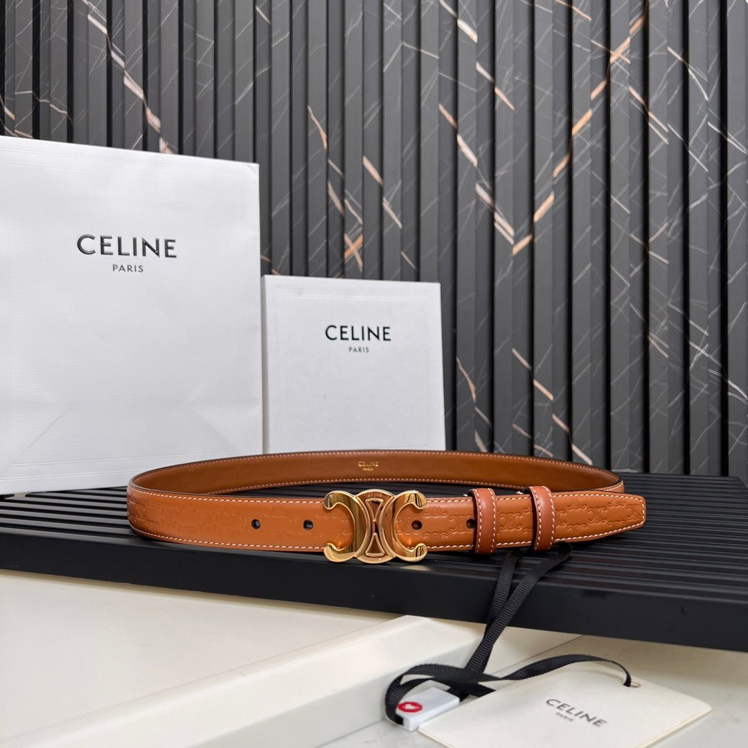 CELINE Tan Gold Triomphe Belt - Image 4