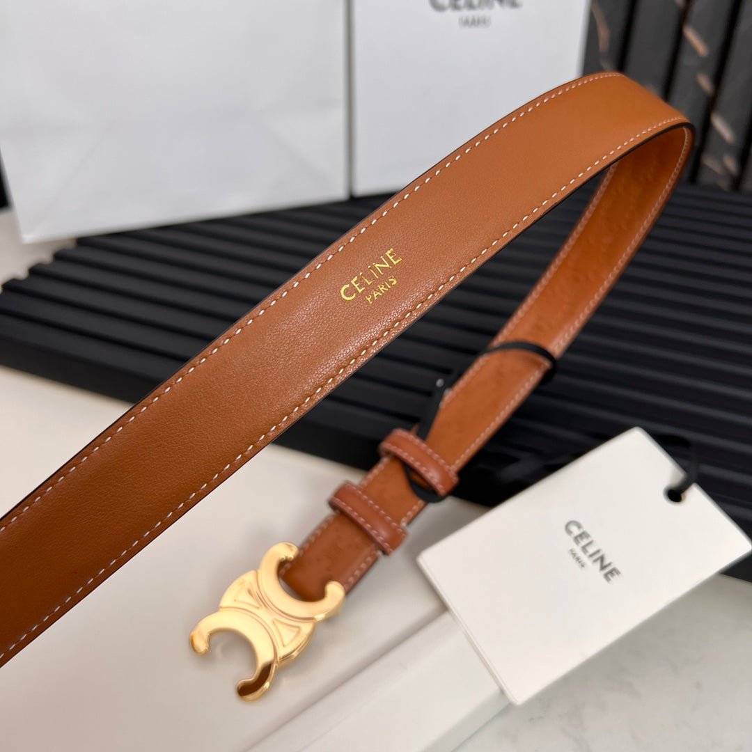 CELINE Tan Gold Triomphe Belt