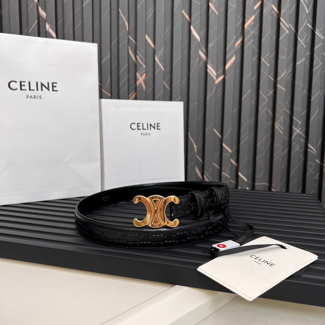 Alternative view of CELINE Black Textured Gold Belt