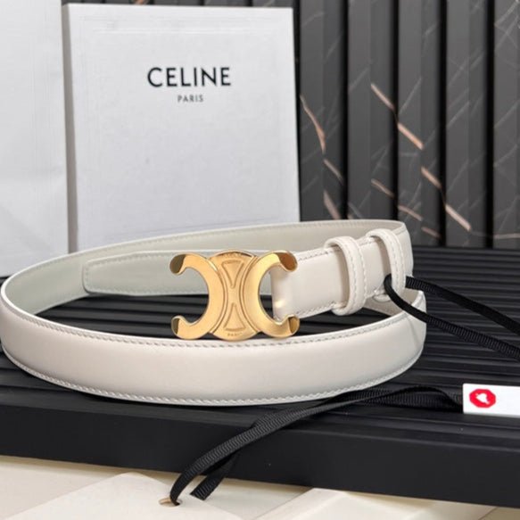 CELINE White Gold Triomphe Belt