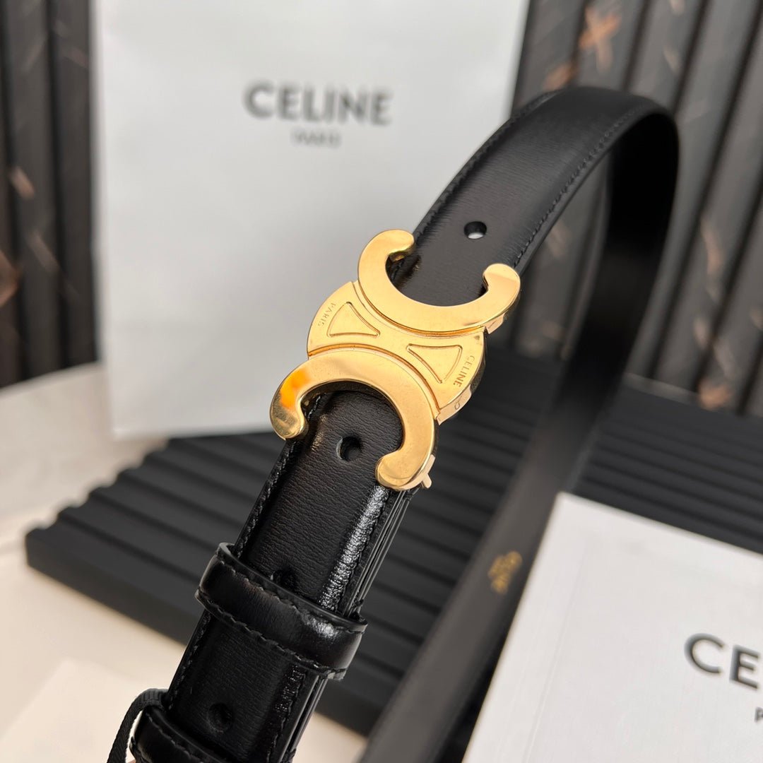 CELINE Black Triomphe Gold Belt - Image 4