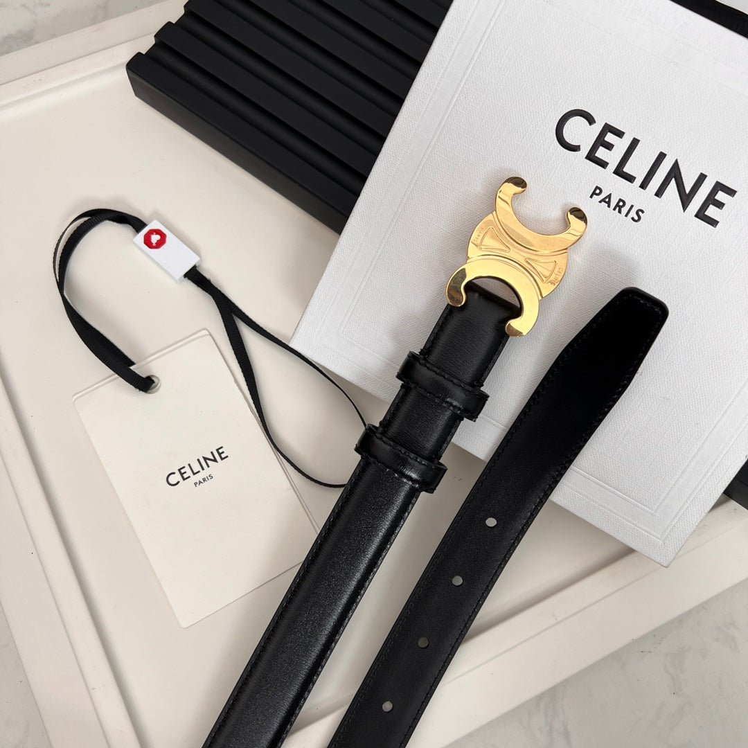 CELINE Black Triomphe Gold Belt - Image 5