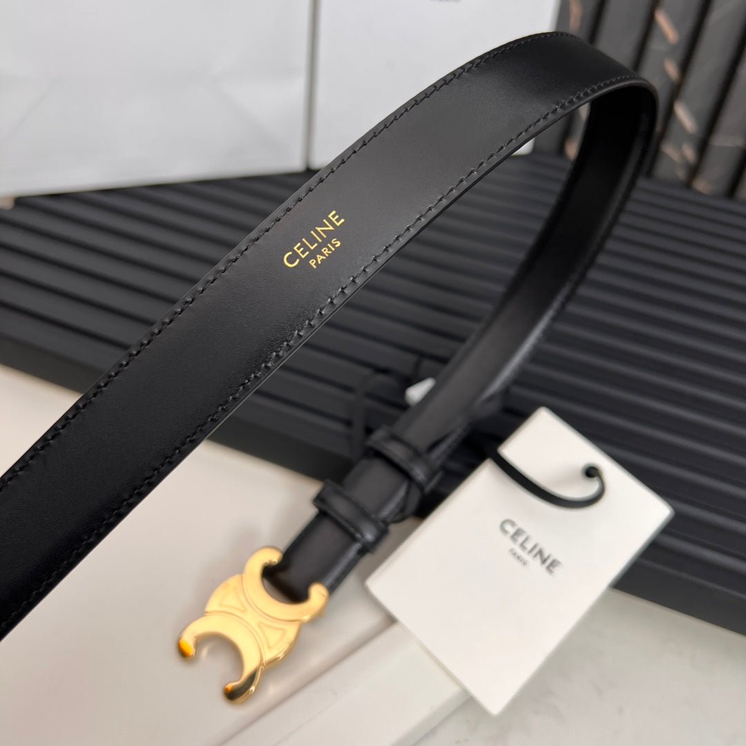 CELINE Black Triomphe Gold Belt - Image 7