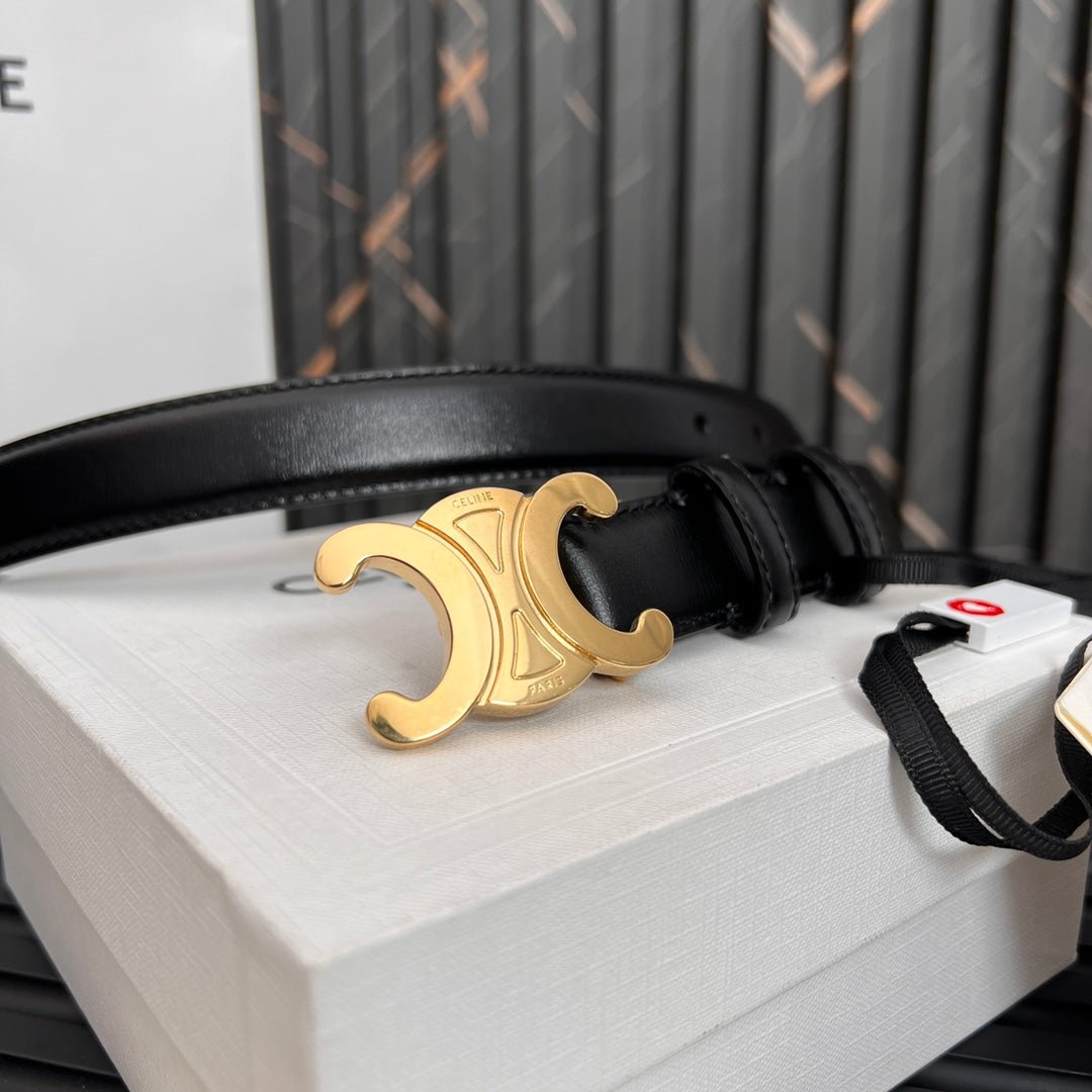 CELINE Black Triomphe Gold Belt - Image 6