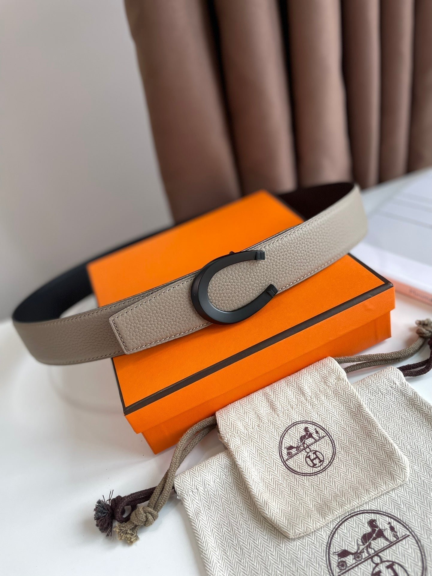 Alternative view of LUCK BELT BUCKLE & REVERSIBLE KHAKI BROWN LEATHER STRAP 38MM BLACK HARDWARE