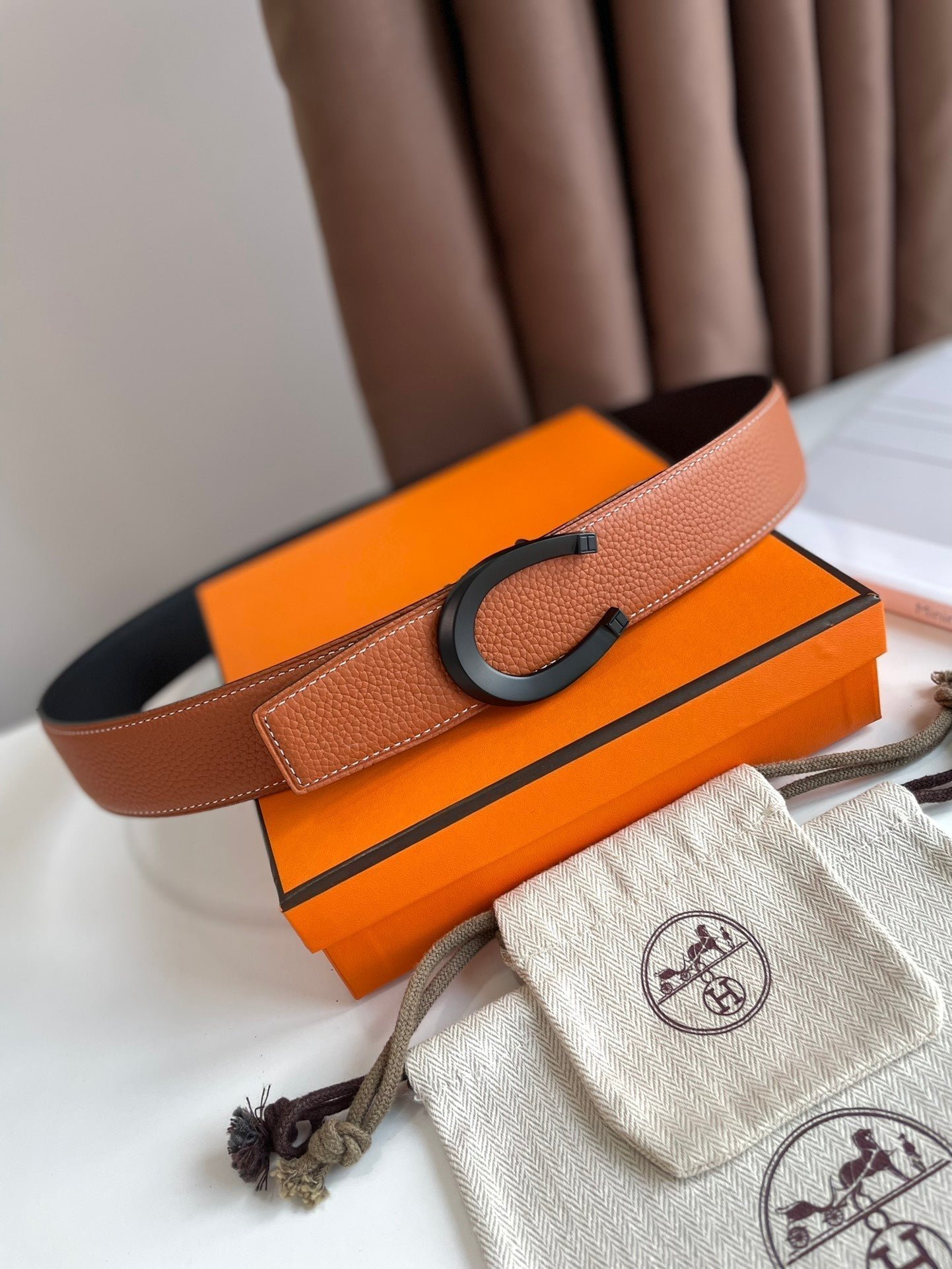 Alternative view of LUCK BELT BUCKLE & REVERSIBLE GINGER ORANGE LEATHER STRAP 38MM BLACK HARDWARE