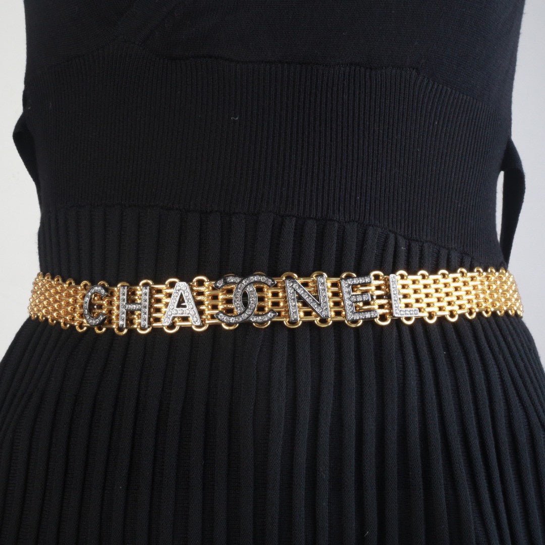 Chanel Logo Mesh Gold Waistband