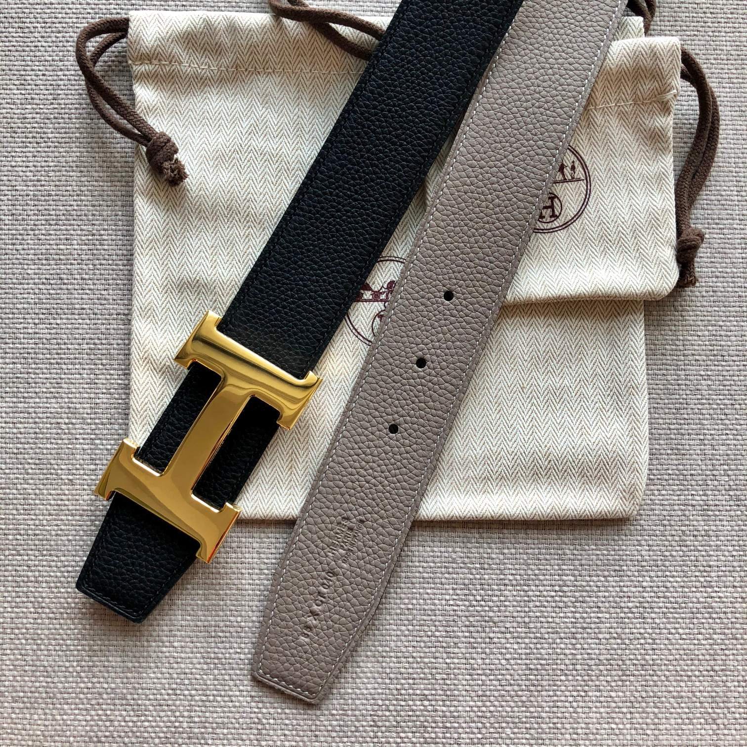 Alternative view of HM BELT BUCKLE & REVERSIBLE BLACK AND TAN BROWN LEATHER STRAP 38MM GOLD HARDWARE