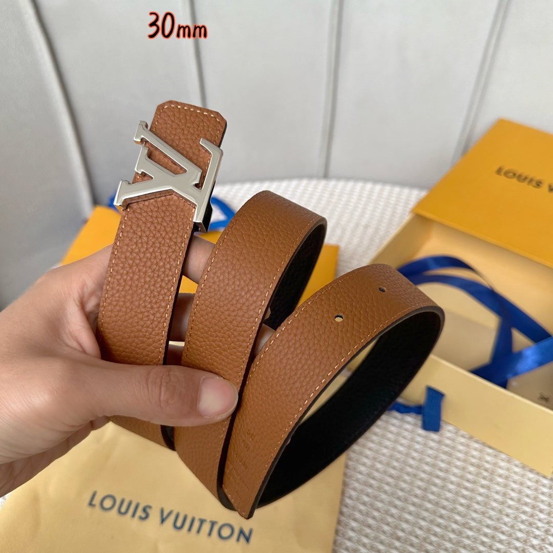 Alternative view of LV Initiales 30mm Reversible Belt Silver Buckle Tan Black Leather