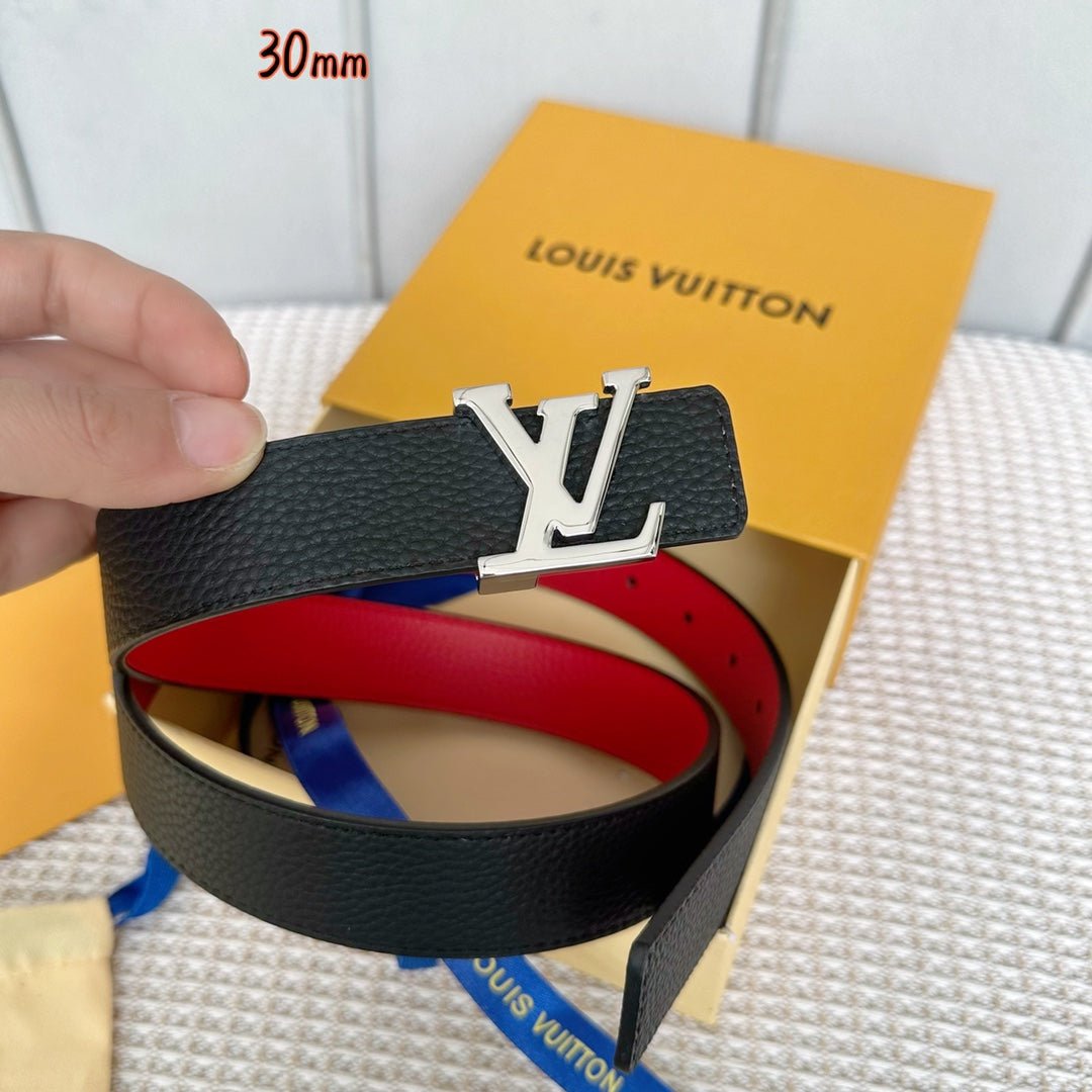 Alternative view of LV Initiales 30mm Reversible Belt Silver Buckle Red Black Leather