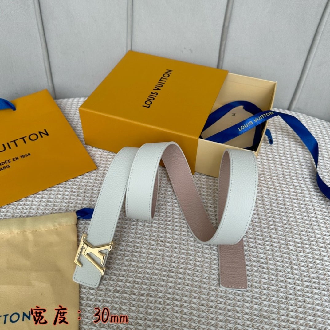 Alternative view of LV 30 MM BELTS IN WHITE AND PINK PASTEL CALFSKIN GOLD HARDWARE
