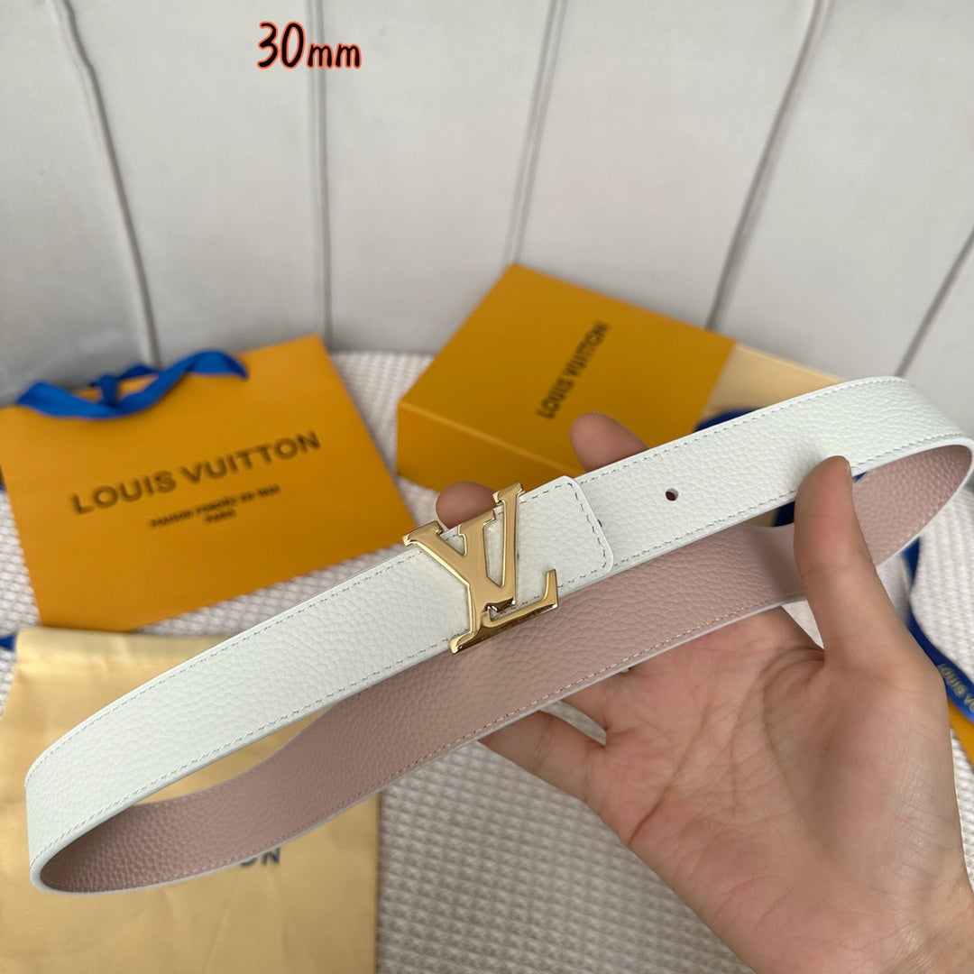 Alternative view of LV Initiales 30mm Reversible Belt Gold Buckle Pink White Leather