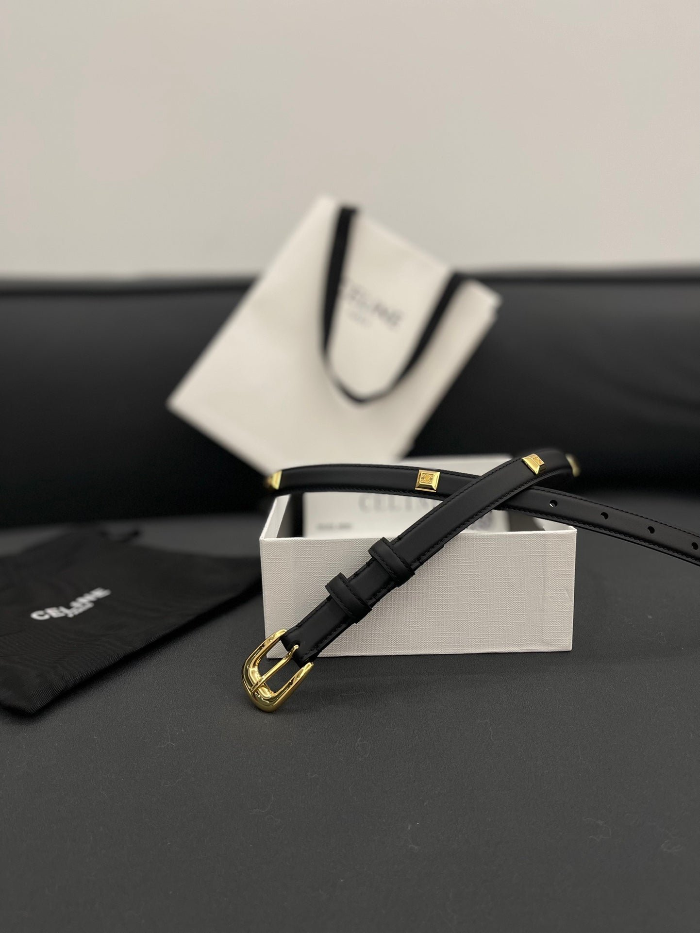 CELINE Black Studded Gold Belt - Image 7