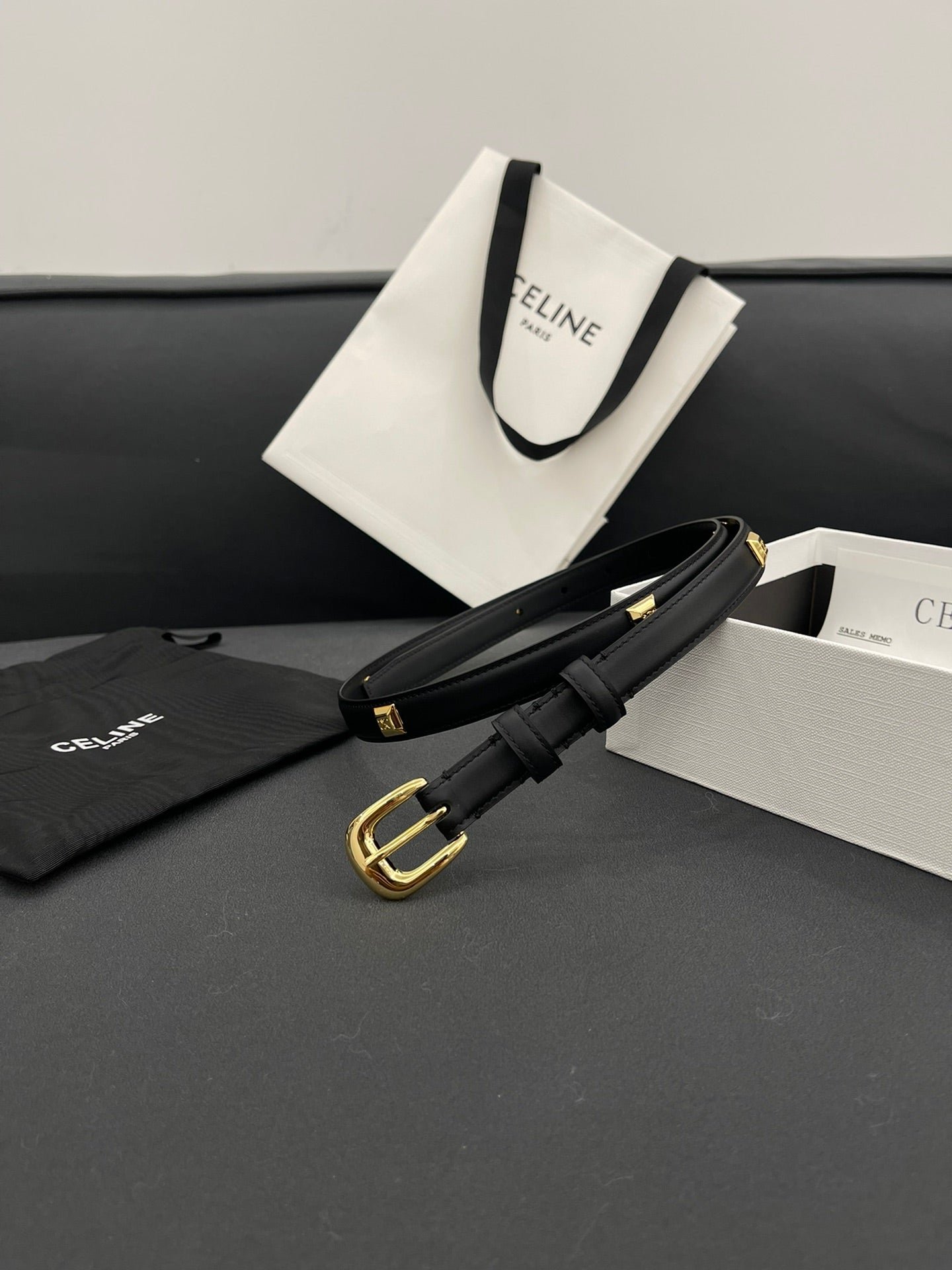 Alternative view of CELINE Black Studded Gold Belt