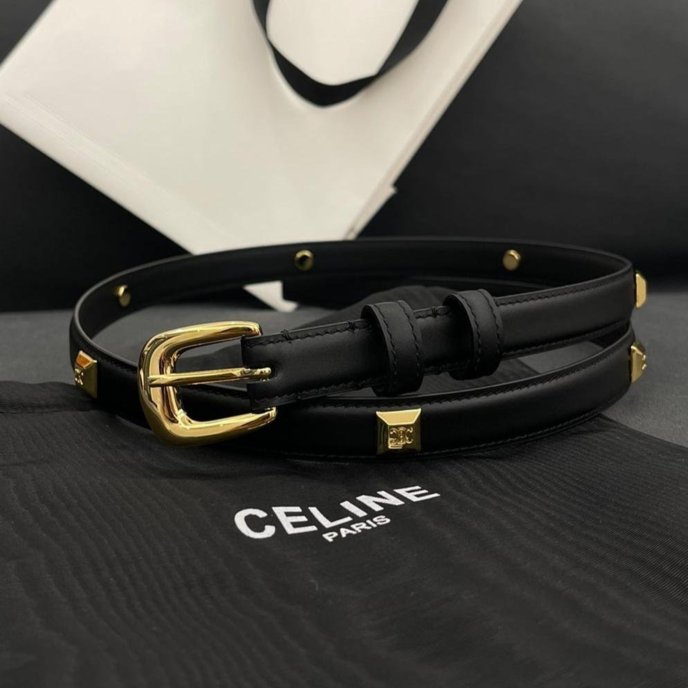 CELINE Black Studded Gold Belt