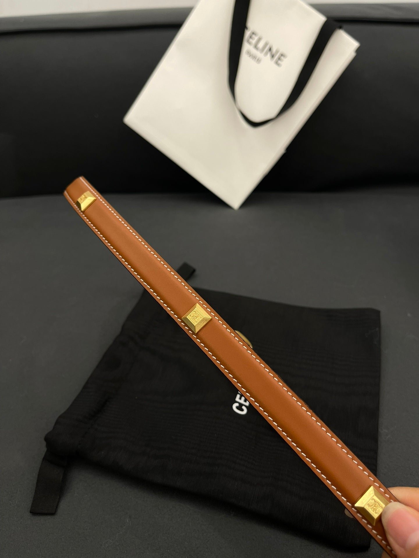CELINE Tan Studded Gold Belt - Image 7